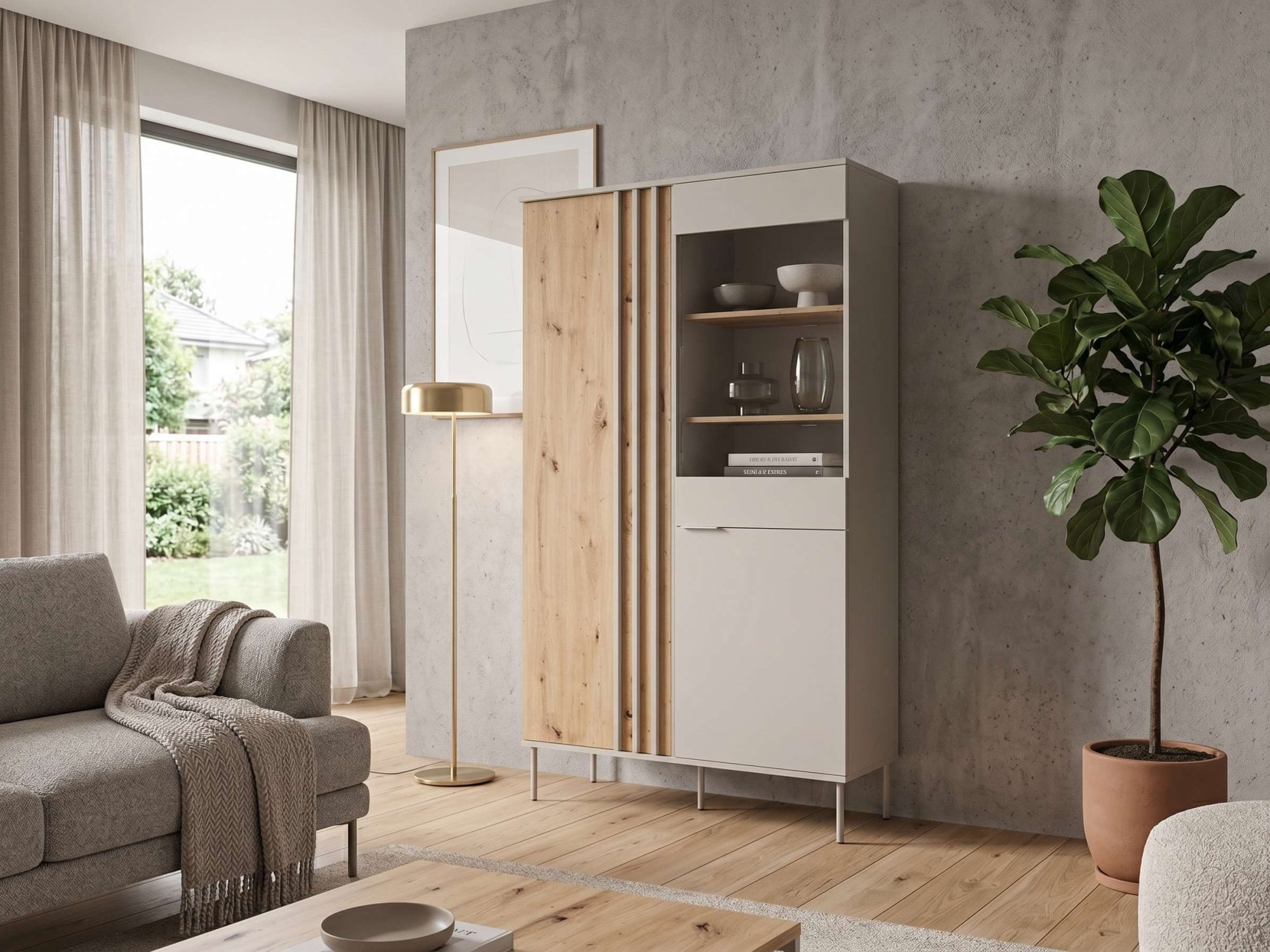 GOODproduct Vitrine »AAELIN Vitrineschrank mit/ohne Beleuchtung, verglast, viel Stauraum« Standvitrine/Glasvitrine mit 2 Türen, 8 Einlegeböden, matt Hochschrank