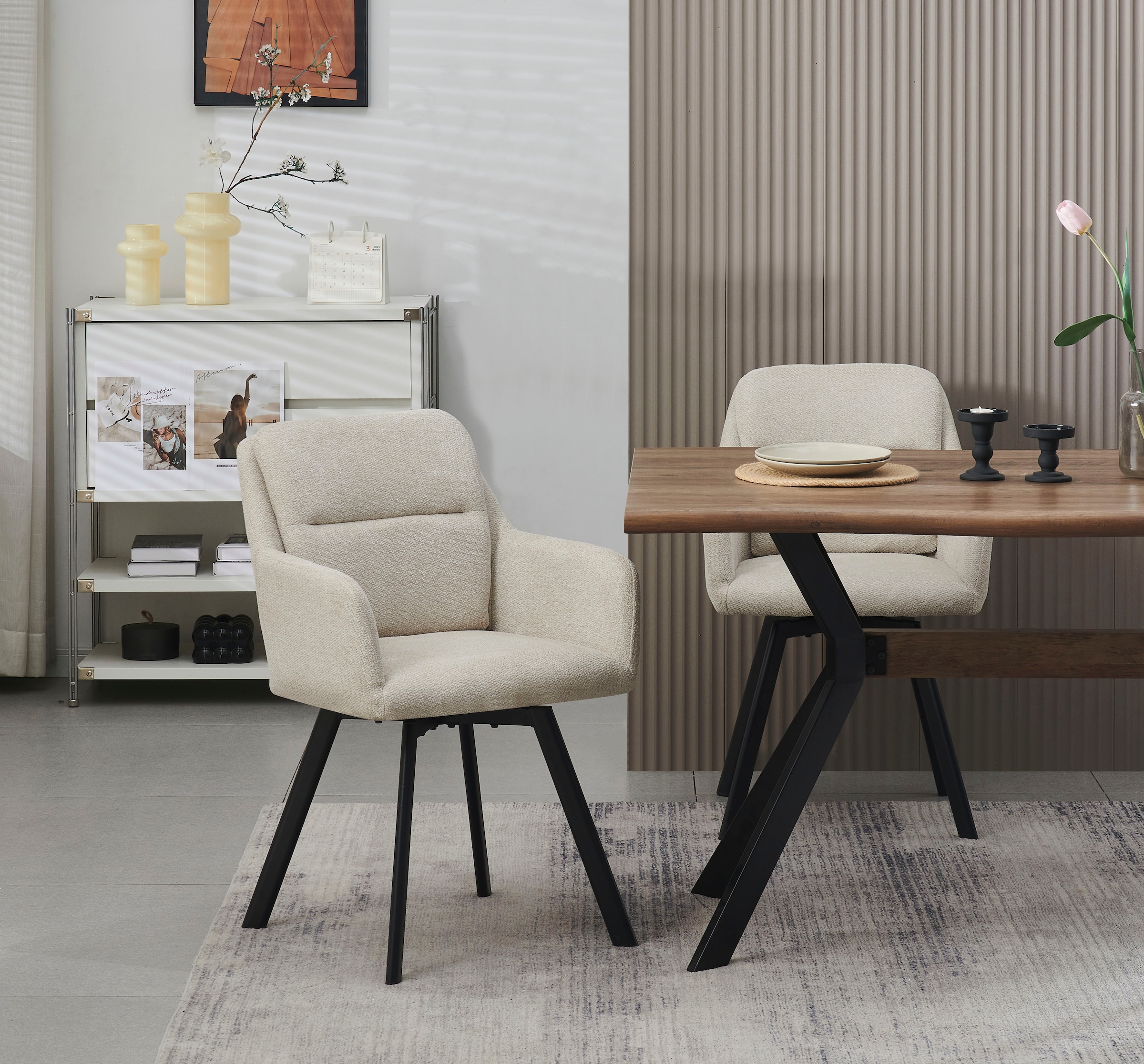 Home affaire Esszimmerstuhl »NEEPAWA, 2er Set, mit Metallgestell in matt schwarz« (Set) 2 Stk.in verschiedenen Farben, Belsatbarkeit pro Stuhl 120 kg, mit Armlehne