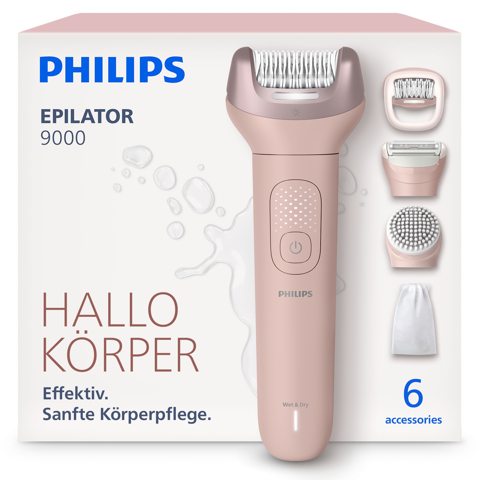 Image of Philips Epilierer "Series 9000 BRE718/00" 5 Stk. Aufsätze nass und trocken verwendbar, mit 2 Geschwindigkeitsstufen