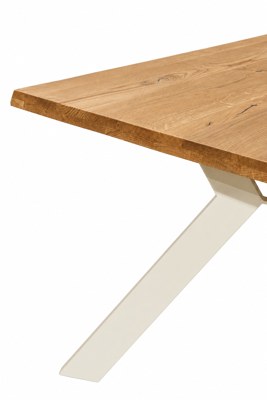 GOODproduct Esstisch »»MONACO« Speisetisch, Küchentisch, Wohntisch, Esszimmertisch« Wildeiche geölt Natur, Baumkante, A-Gestell Pearl White Metall
