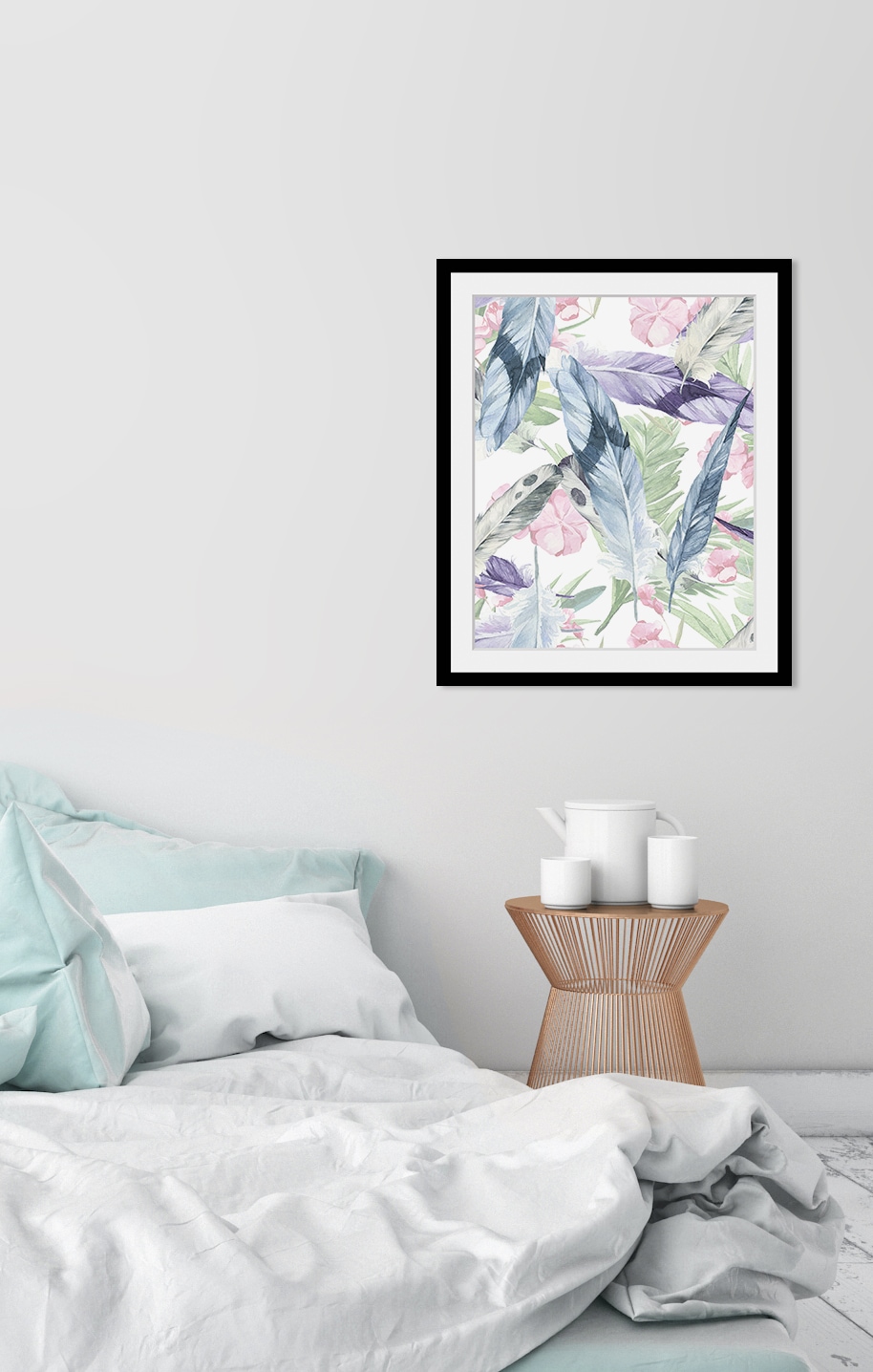 queence Bild »Eveline« Blätter | Federn | Kunst | Pflanzen | Pflanzenbilder HD Premium Poster-Druck inkl. Holzrahmen