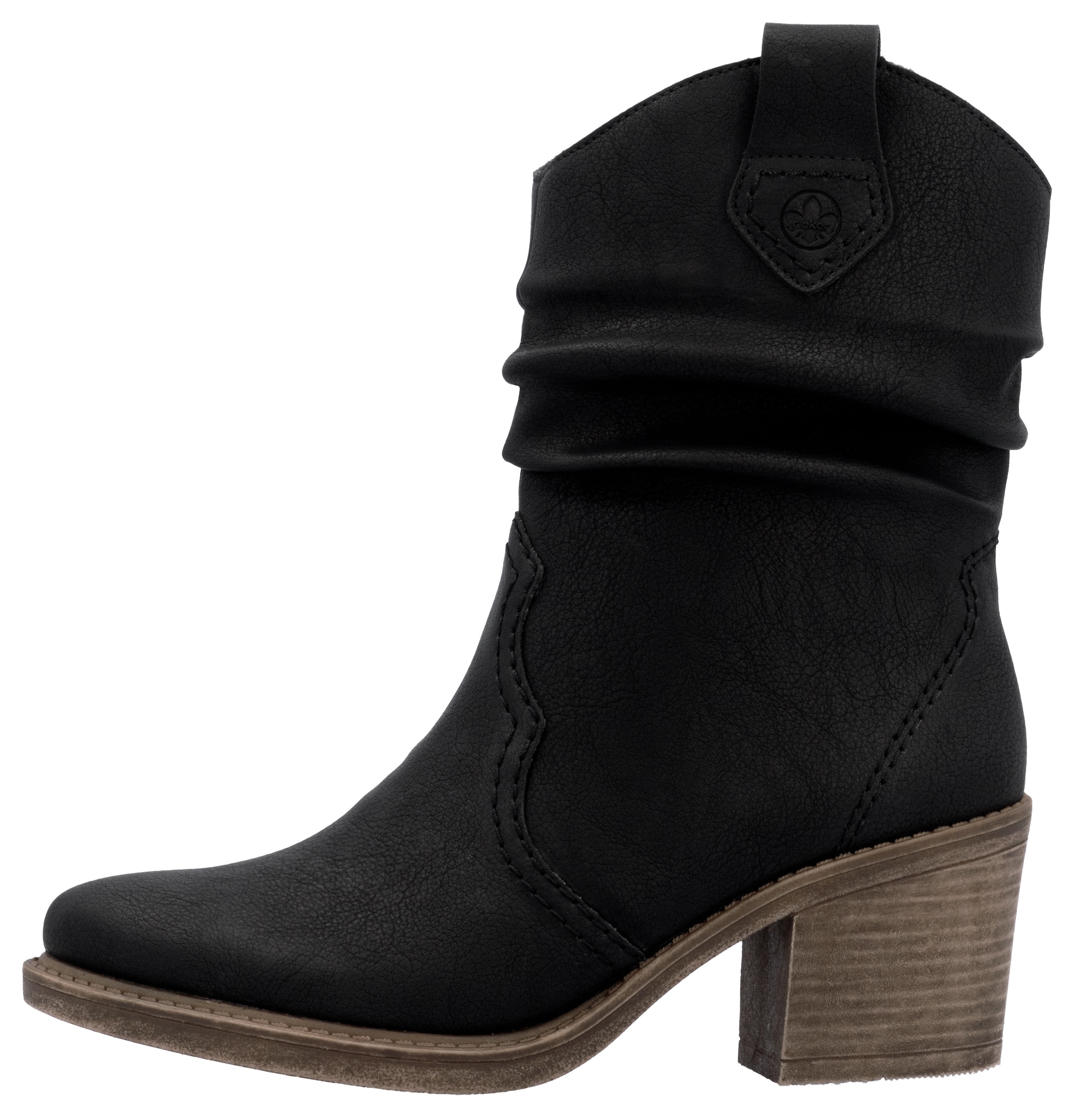 Rieker Westernstiefelette, Cowboystiefelette, Boots, Blockabsatz, mit gerafftem slouchy Schaft