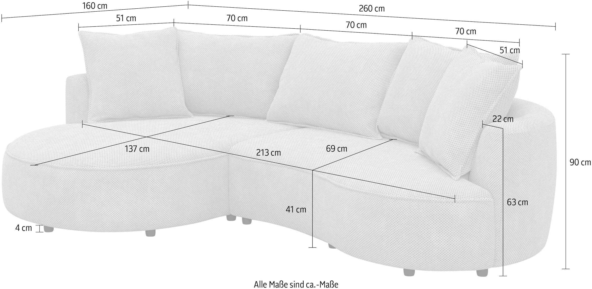COTTA Canapé d'angle »Sana L-Form, Breite 260 cm« Loungesofa mit Wellenunterfederung
