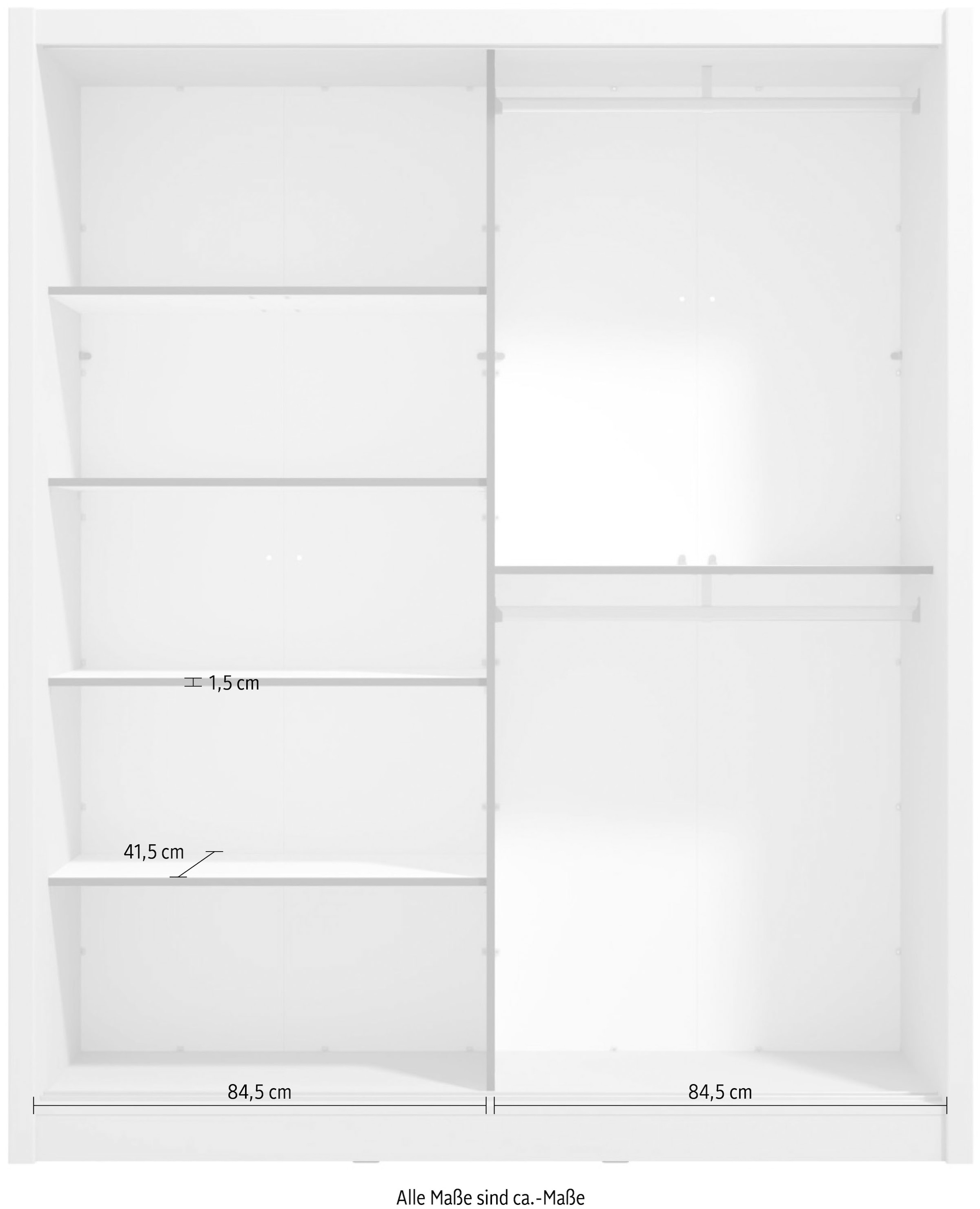 INOSIGN Schwebetürenschrank »Albi, Schlafzimmerschrank, Wäscheschrank in cashmere oder weiss«, Kleiderschrank mit Spiegel MIT Innenausstattung,FSC®-zertifiziert