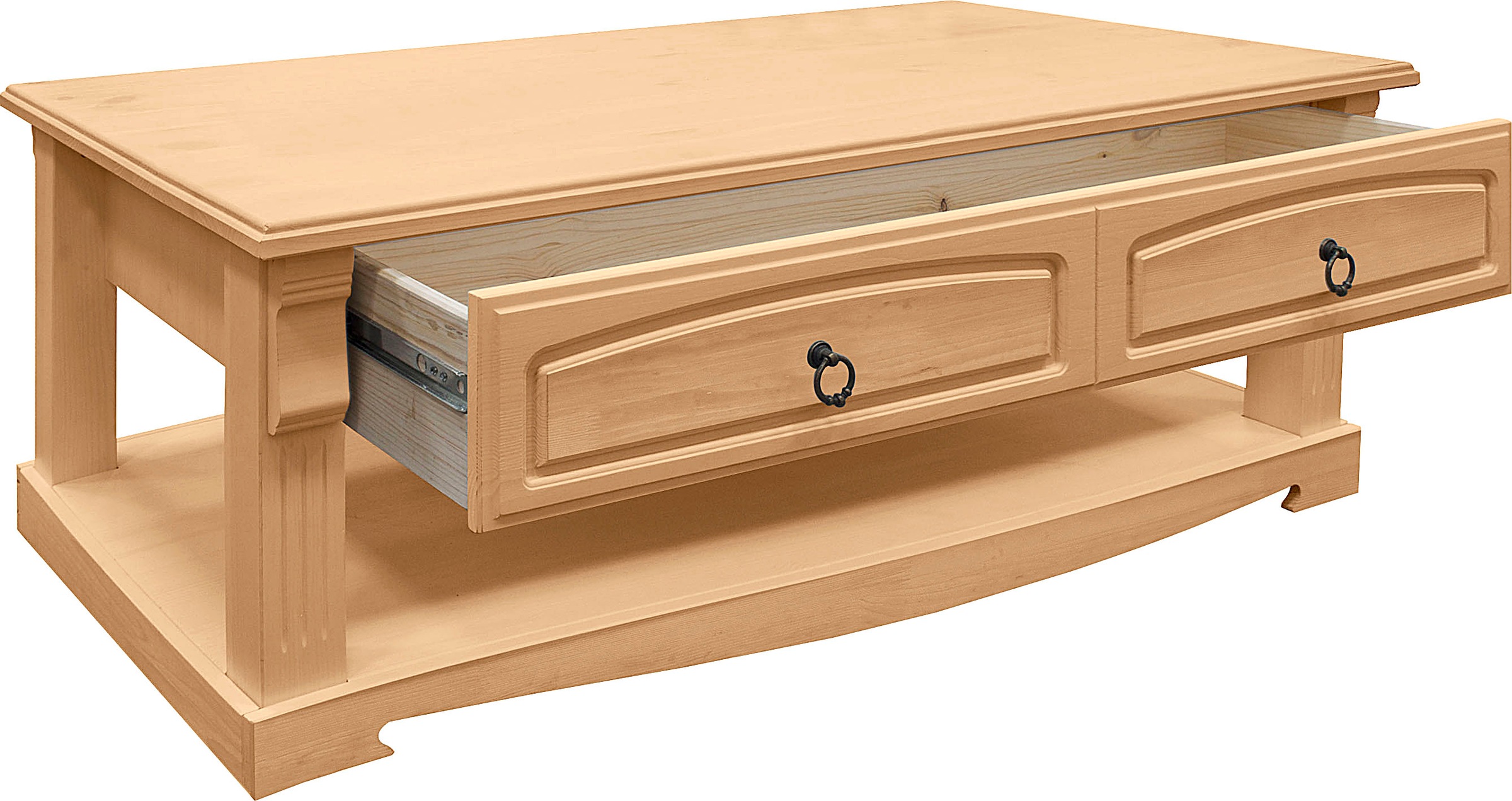 Home affaire Couchtisch »Anna«, (Gesamtmasse (B/T/H): ca. 120/65/43 cm), Kaffeetisch mit Schublade und Ablage, Massivholz, FSC®