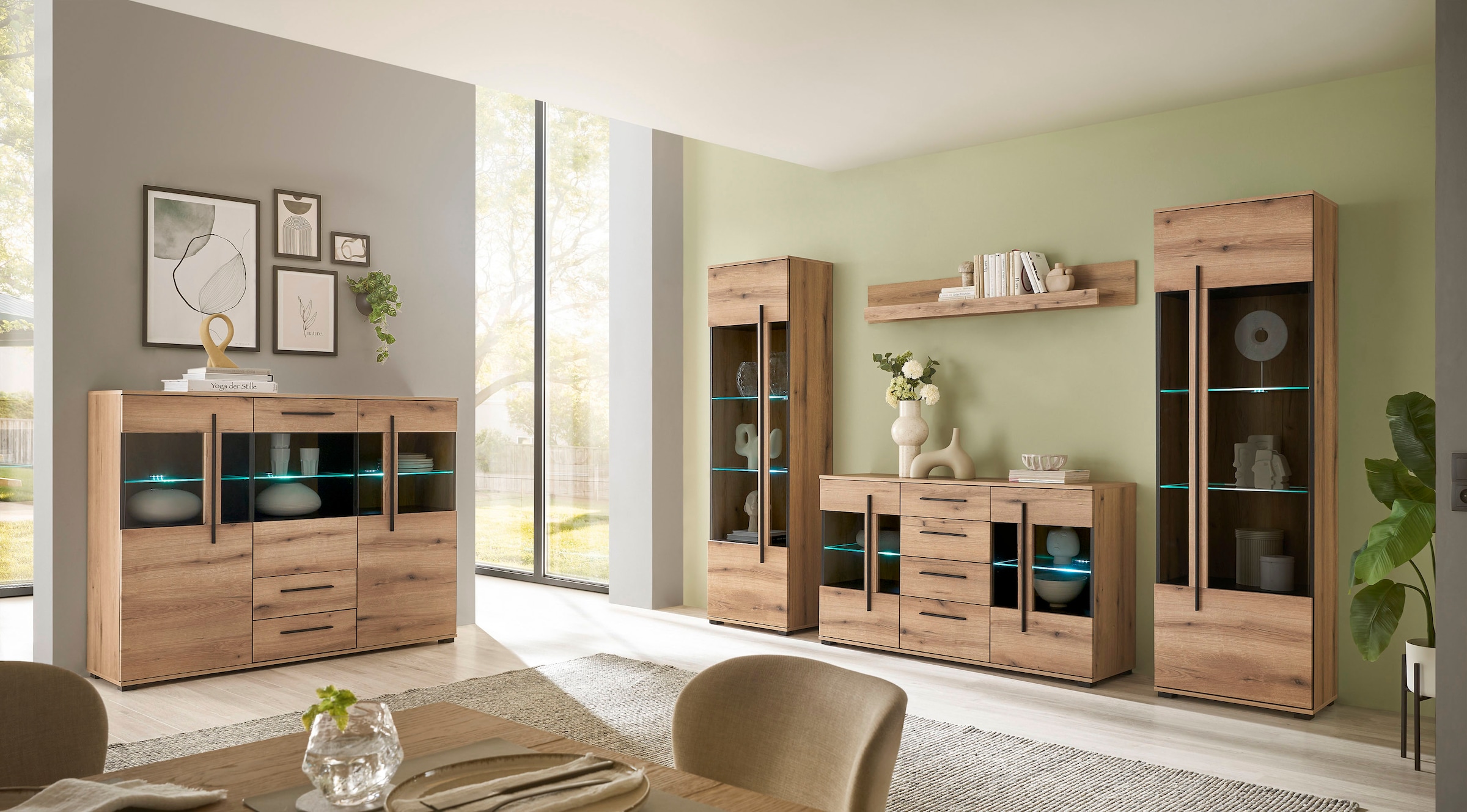 INOSIGN Highboard »Cantara, moderner Schrank, Vitrine in Eiche Dekor oder weiss«, schwarze Stangengriffe, ausreichend Stauraum, vielseitig einsetzbar
