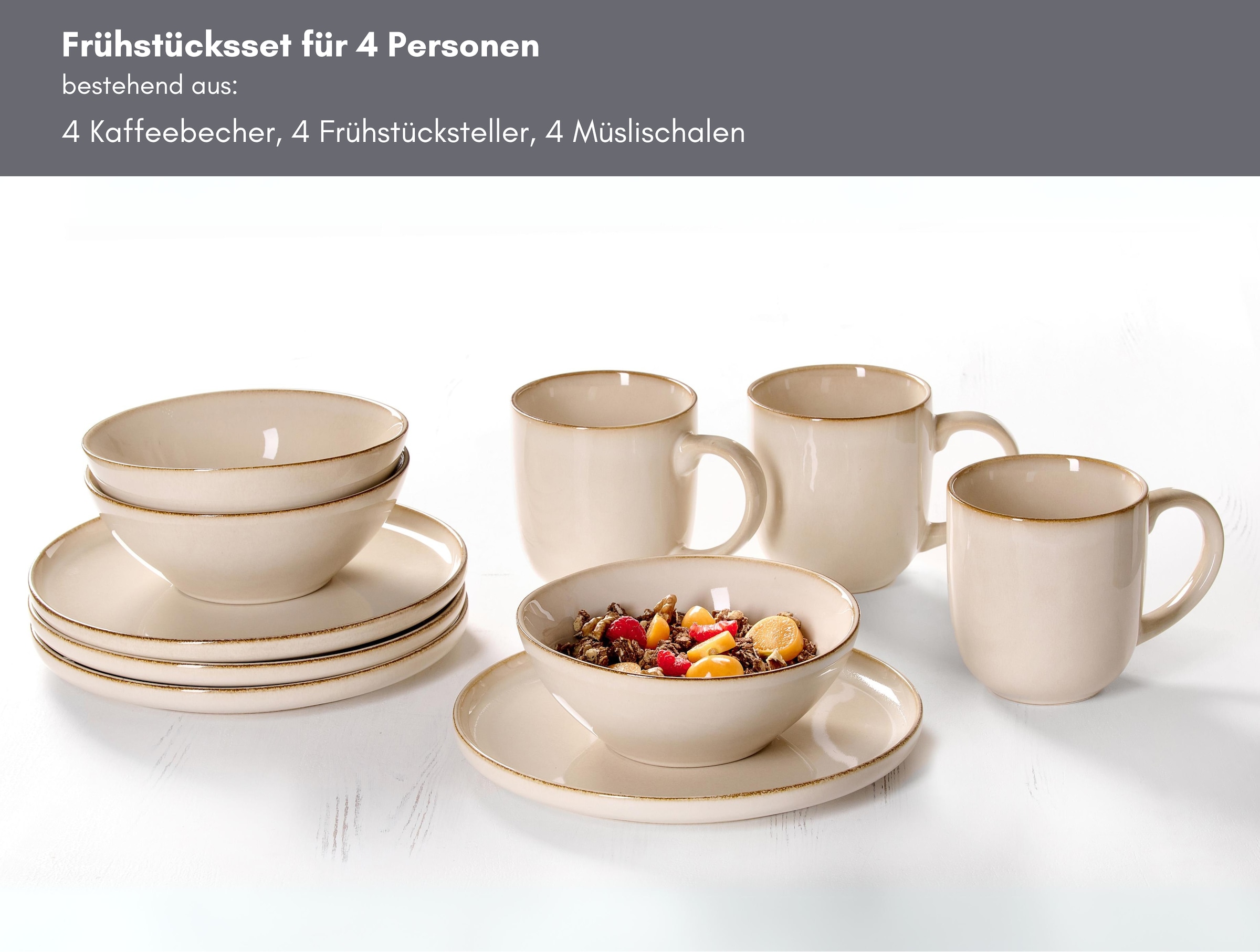 Ritzenhoff & Breker Set de vaisselle pour le petit déjeuner »Olivia« émaillage réactif, chaque pièce est unique