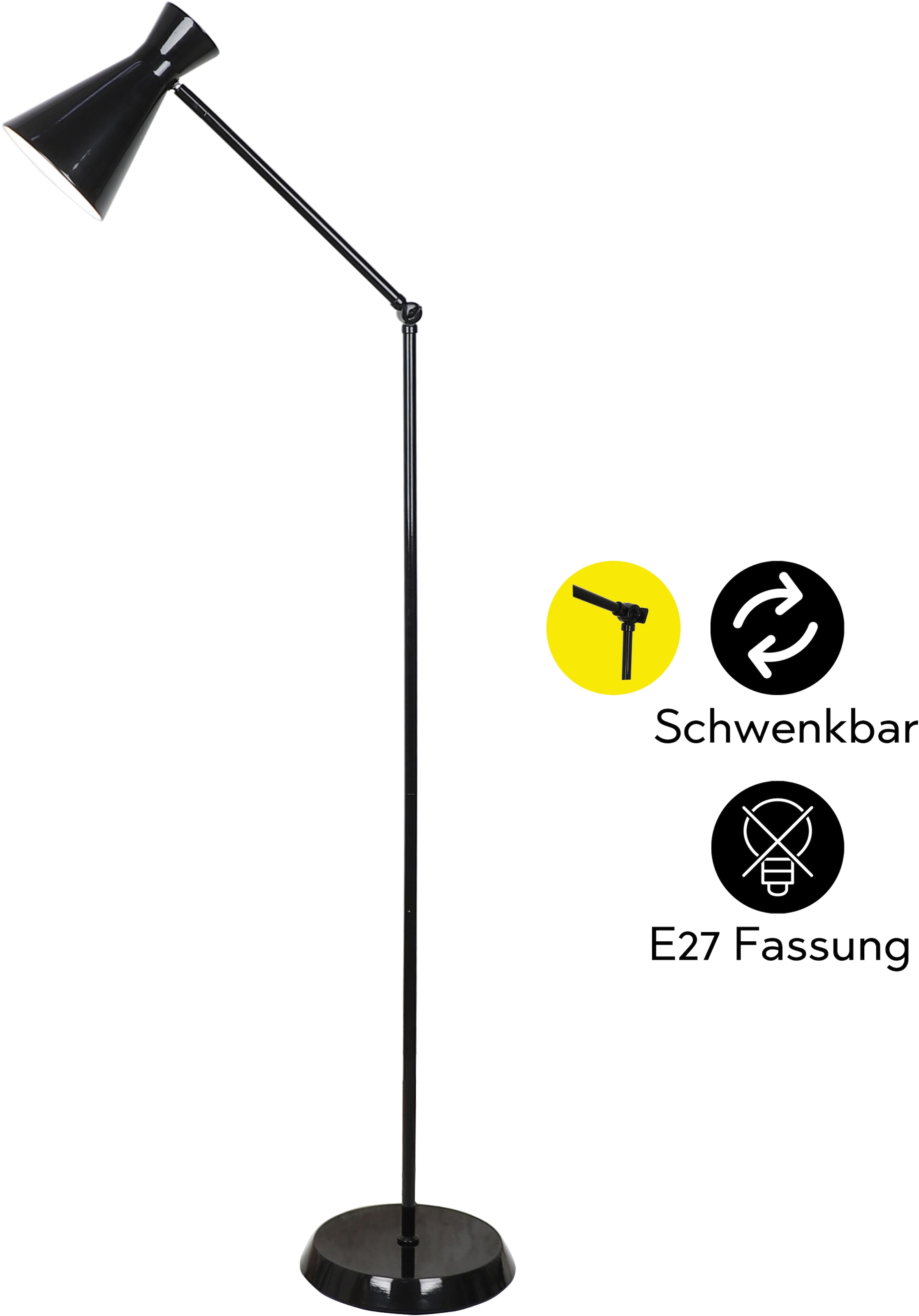 GOODproduct Lampadaire »Renell« 1 cuis Minimalistisch, Schwarz, E27, ideal zum Lesen, individuell einstellbar