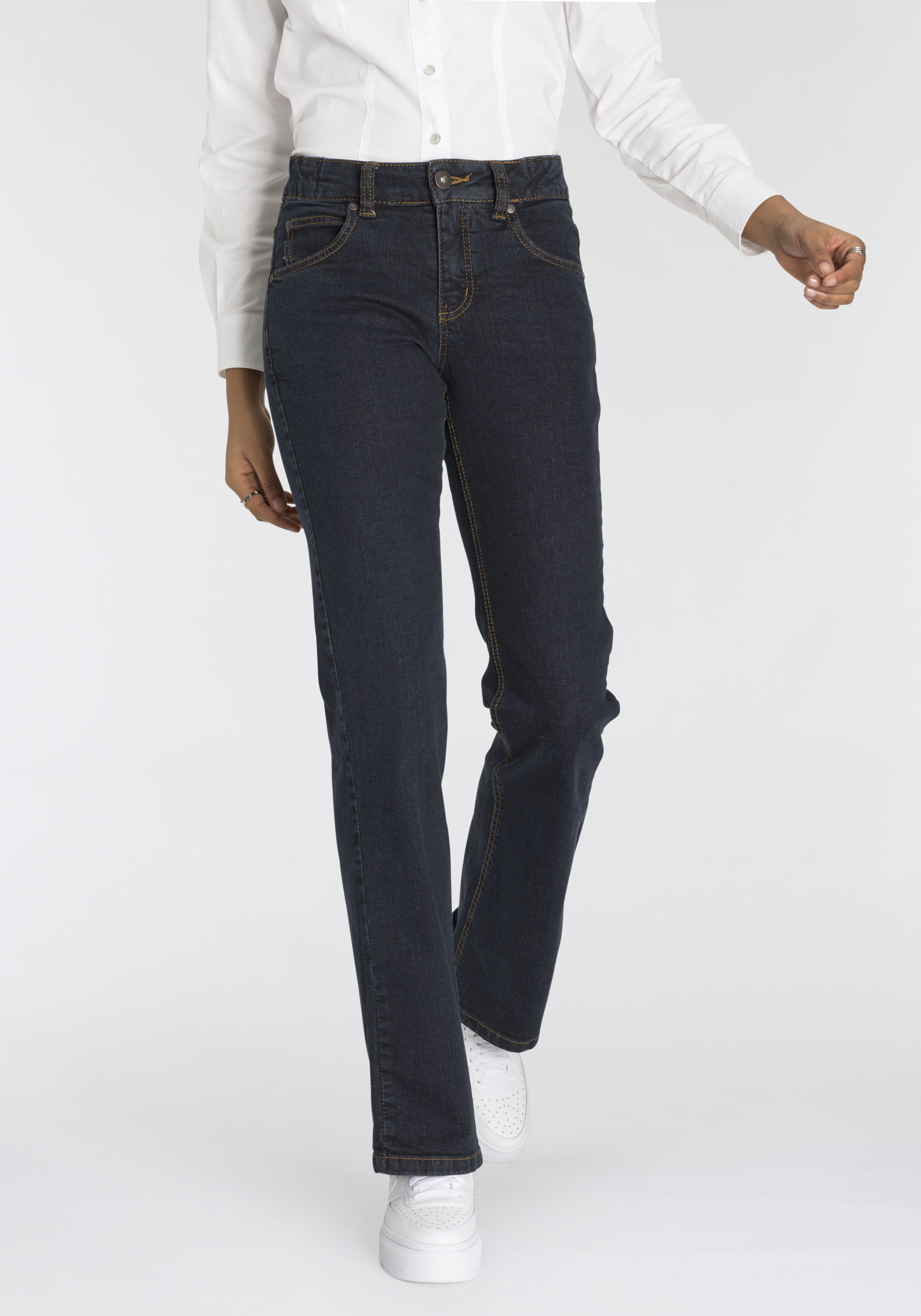 Bootcut-Jeans »Bund mit seitlichem Gummizugeinsatz«, High Waist
