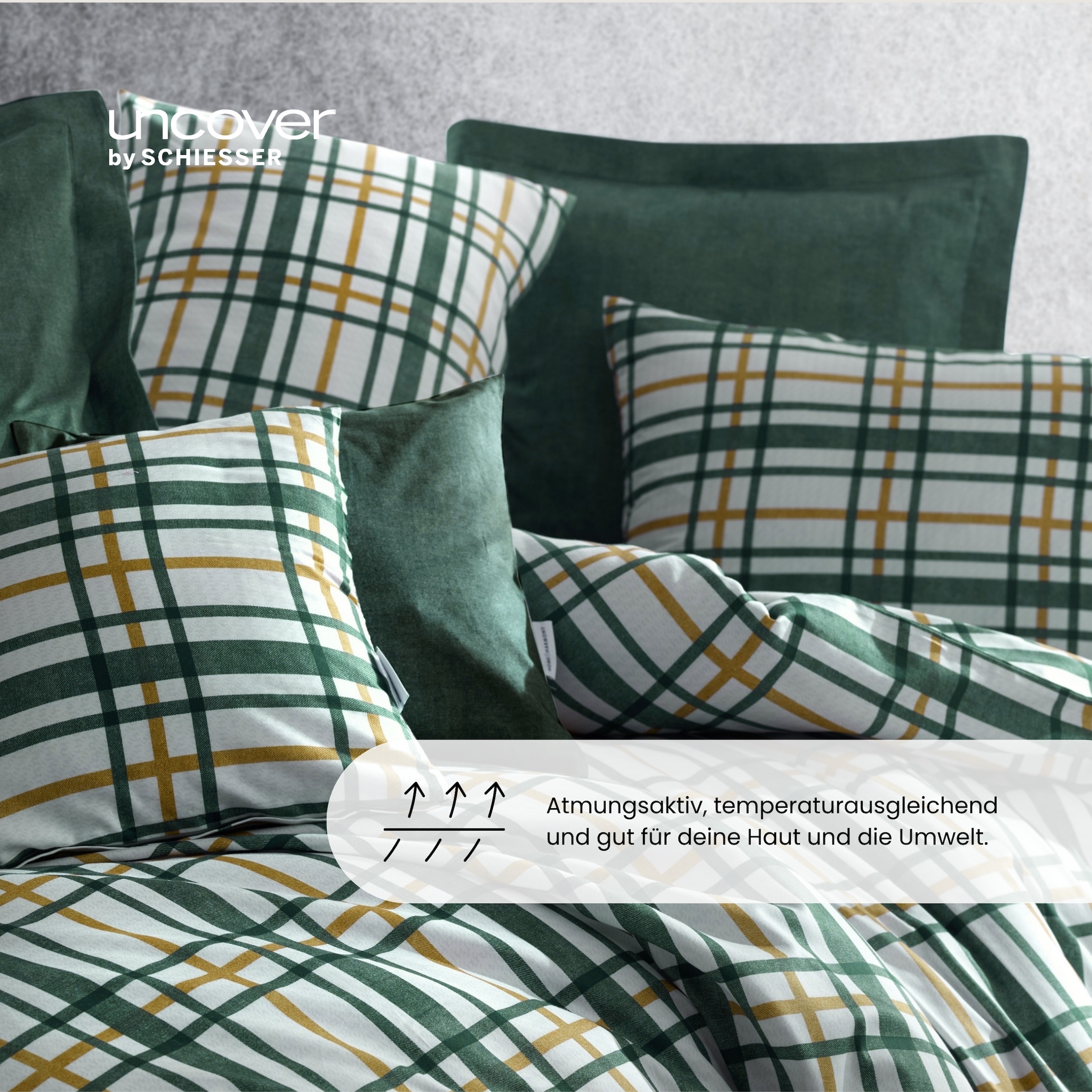 uncover by SCHIESSER Bettwäsche »Maxim aus edlem Baumwollsatin, 135x200cm + 80x80cm« 2 Stk. Made in Green