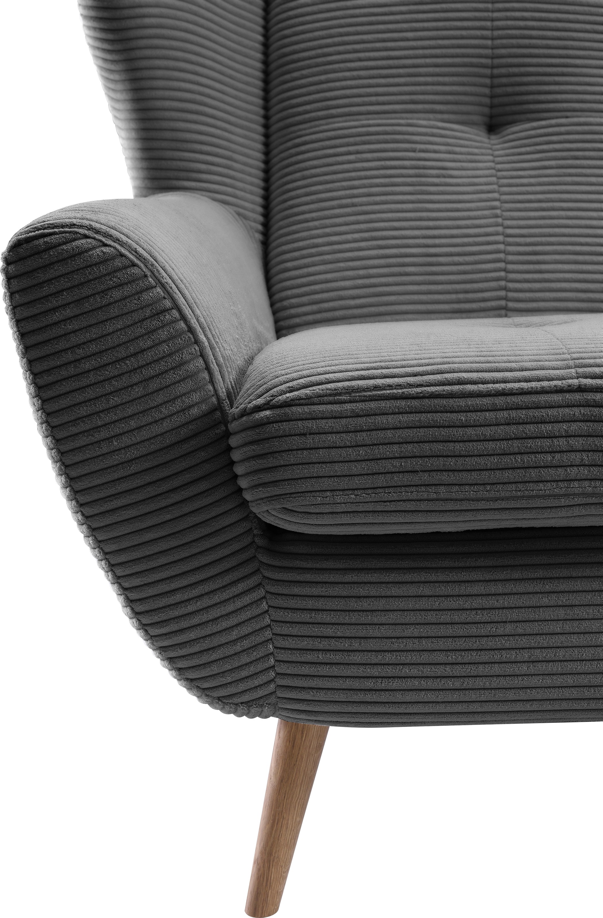 exxpo - sofa fashion Sessel »ALVESTA, Ohrensessel, Loungesessel mit hohem Sitzkomfort«, gemütliche Rückenlehne, mit Knopfheftung und hohen Holzfüssen, in Cord
