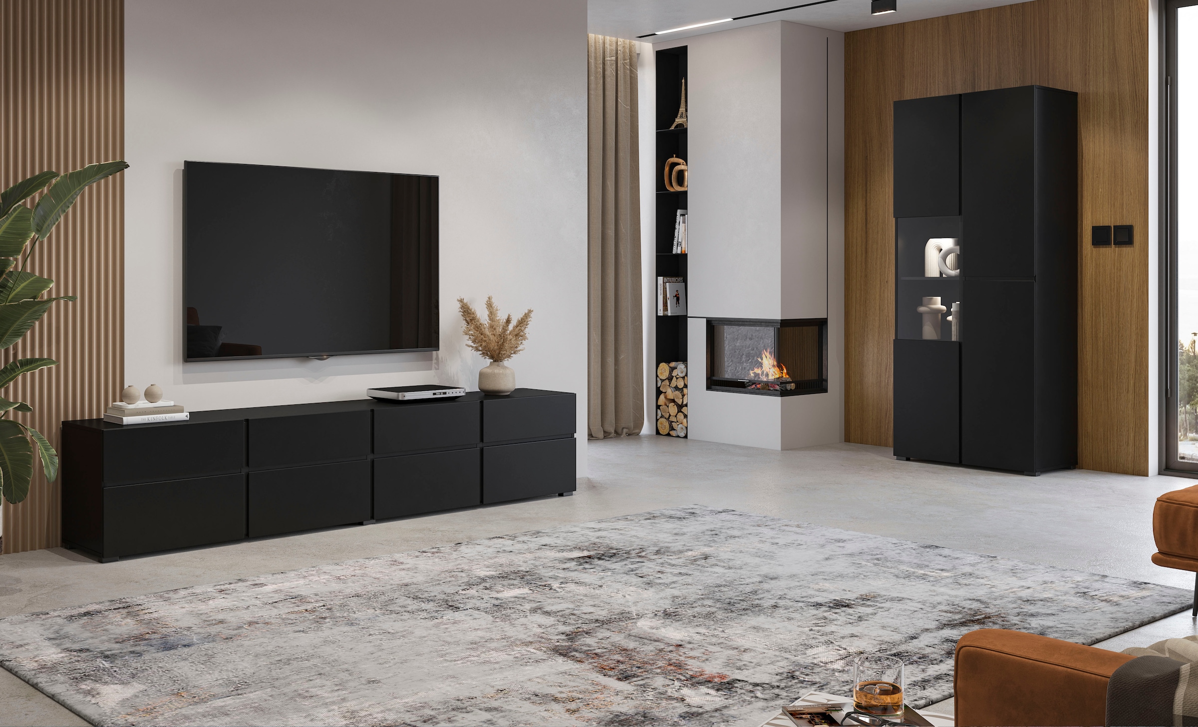 GOODproduct Lowboard »Cross, moderne grifflose TV-Kommode,4 Klappen/4 Schubkästen« Breite 225 cm, TV-Schrank mit viel Stauraum, TV-Board