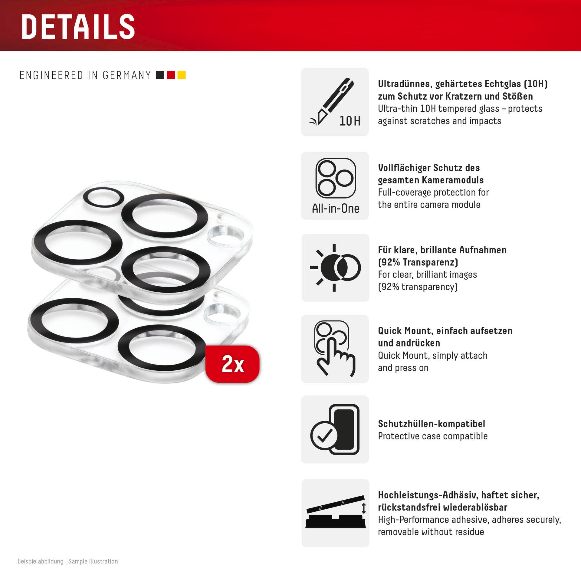 Displex Kameraschutzglas »Camera Lens Glass All-In-One Protector Full Cover« für Apple iPhone 16 Pro;Apple iPhone 16 Pro Max Packung, 2x All-In-One Glas,  Objektivschutz, Kameraschutz, kratz- & stossfest