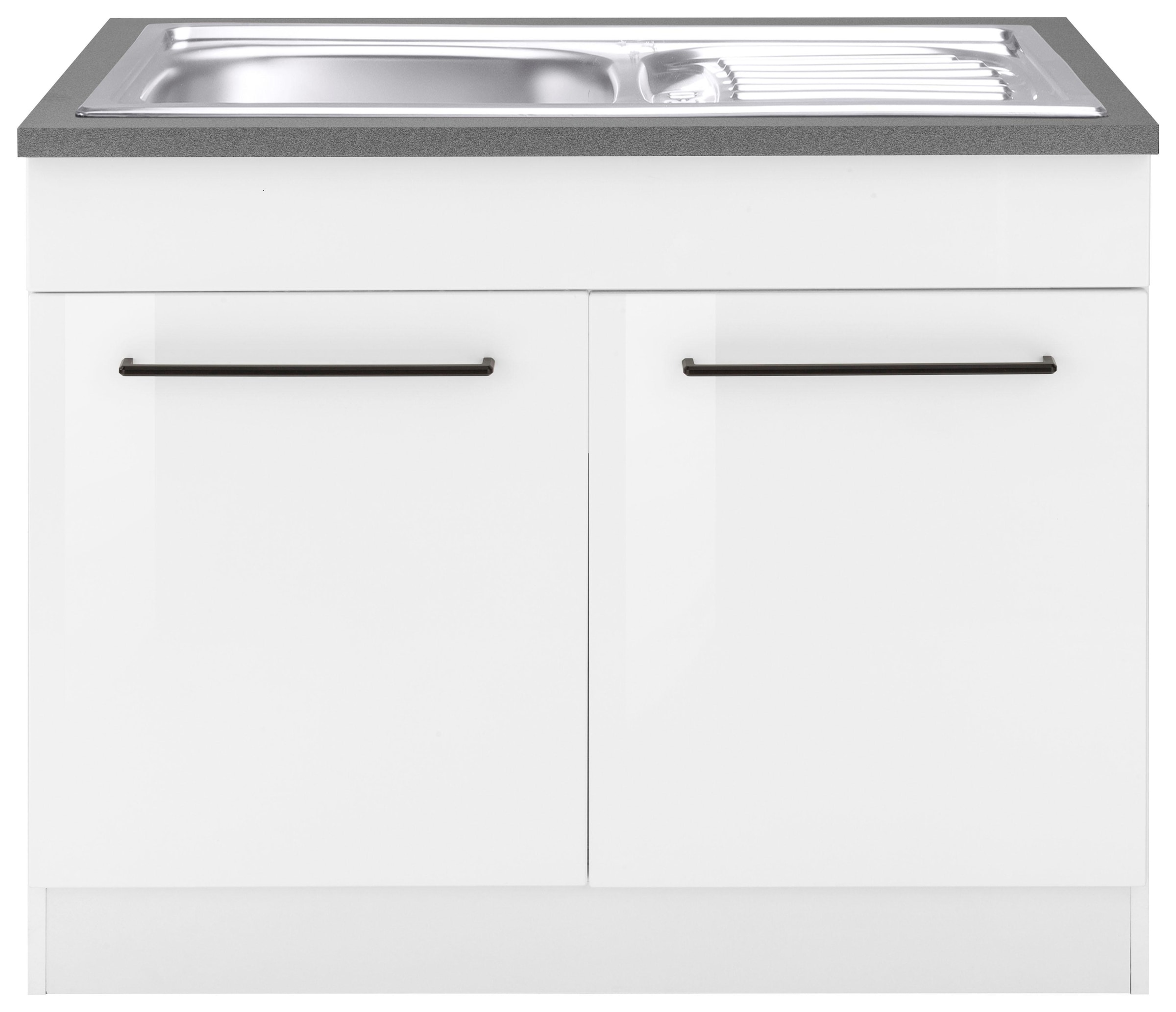 Image of KOCHSTATION Spülenschrank "KS-Tulsa" 100 cm breit, 2 Türen, Metallgriff, MDF Front, inkl. Einbauspüle