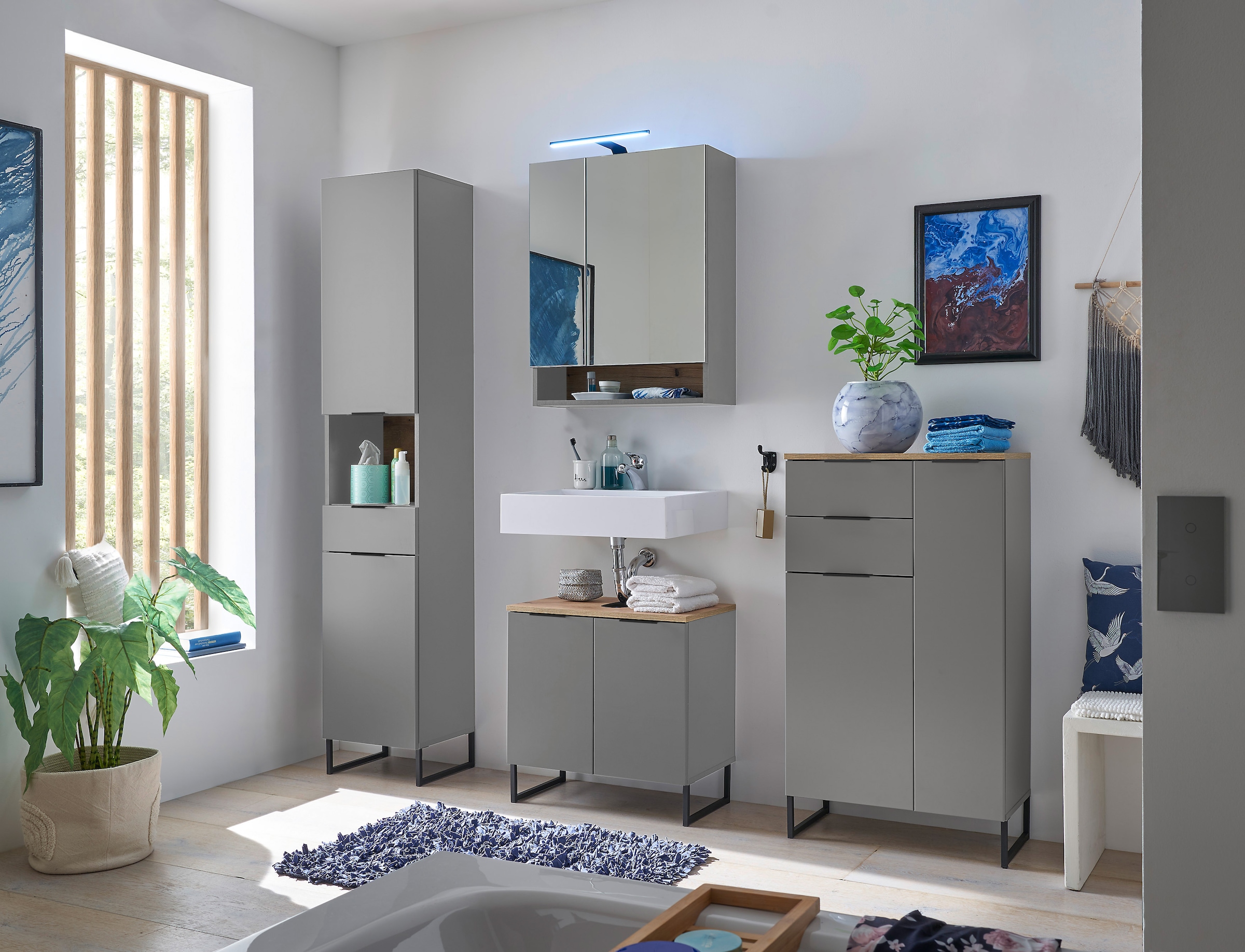 BASIC by Balculina Armoire sous lavabo »Denver Waschbeckenunterschrank, Badezimmerschrank 60x60x35« 1 cuis tlg. largeur 60 cm, porte montable à gauche/droite, softclose