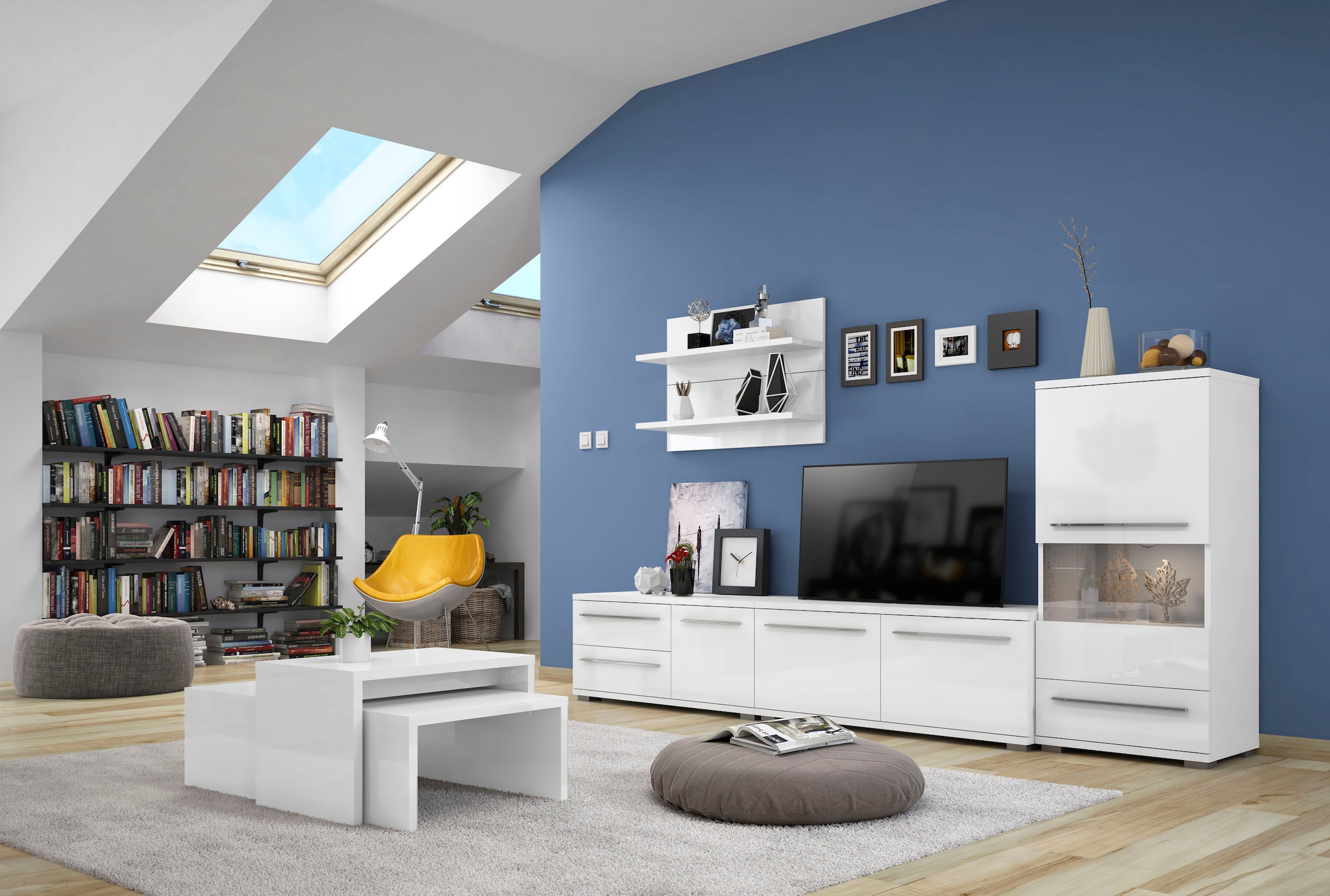 Places of Style Highboard »Piano Vitrine«, (H/B/T): 123/69/40,2cm), UV lackiert, Soft-Close Funktion