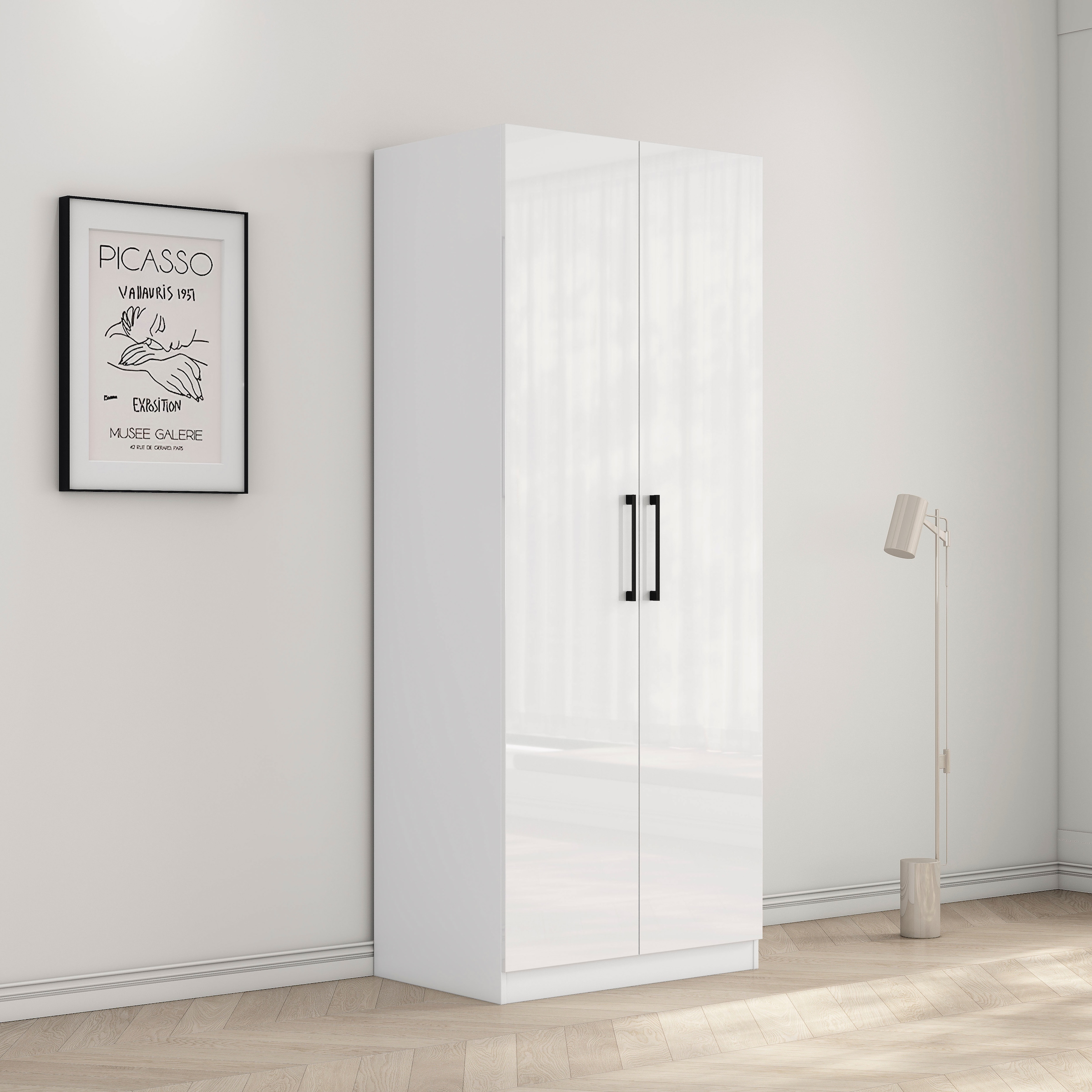 GOODproduct Armoires à vêtements »Sylt Schlafzimmerschrank Garderobe Schrank hochglanz« Poignées métalliques haut de gamme en noir,  armoire à portes tournantes avec aménagement intérieur parfait, largeur 80cm