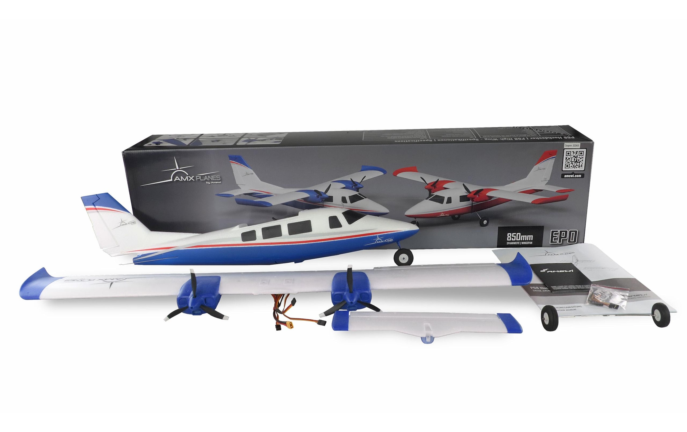 Amewi RC-Flugzeug »P68 Hochdecker 850 mm Blau, PNP«