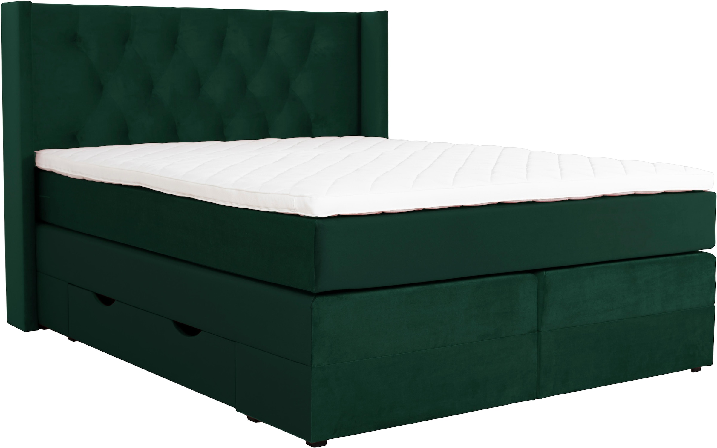 Home affaire Lit boxspring »Elegance« avec belle capitonnage à boutons, en fermeté H2 & H3, incl. tiroirs