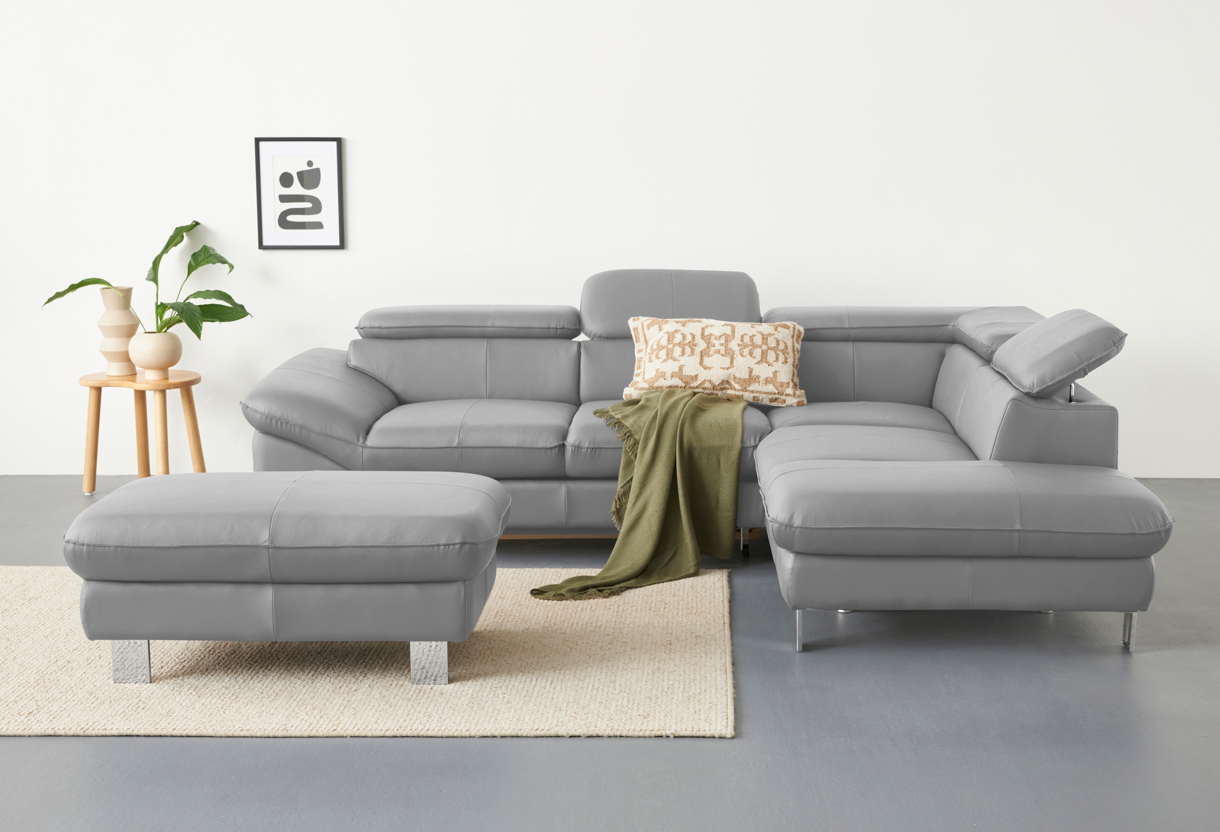 COTTA Ecksofa »Driver L-Form, B: 265 cm, moderne Couch mit Wellenunterfederung, Leder« inkl. 3x Kopfteilverstellung, optional mit Schlaffunktion + Stauraum