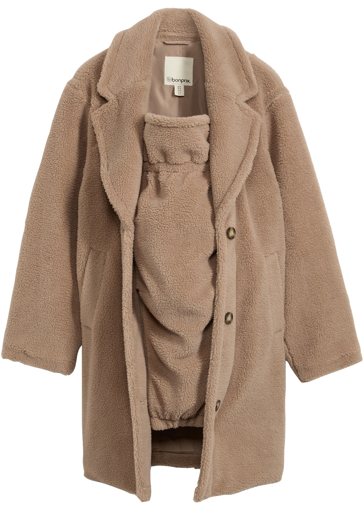 bonprix Umstandsmantel mit Babyeinsatz für Babys, aus warmem Teddyfleece, Loose Fit