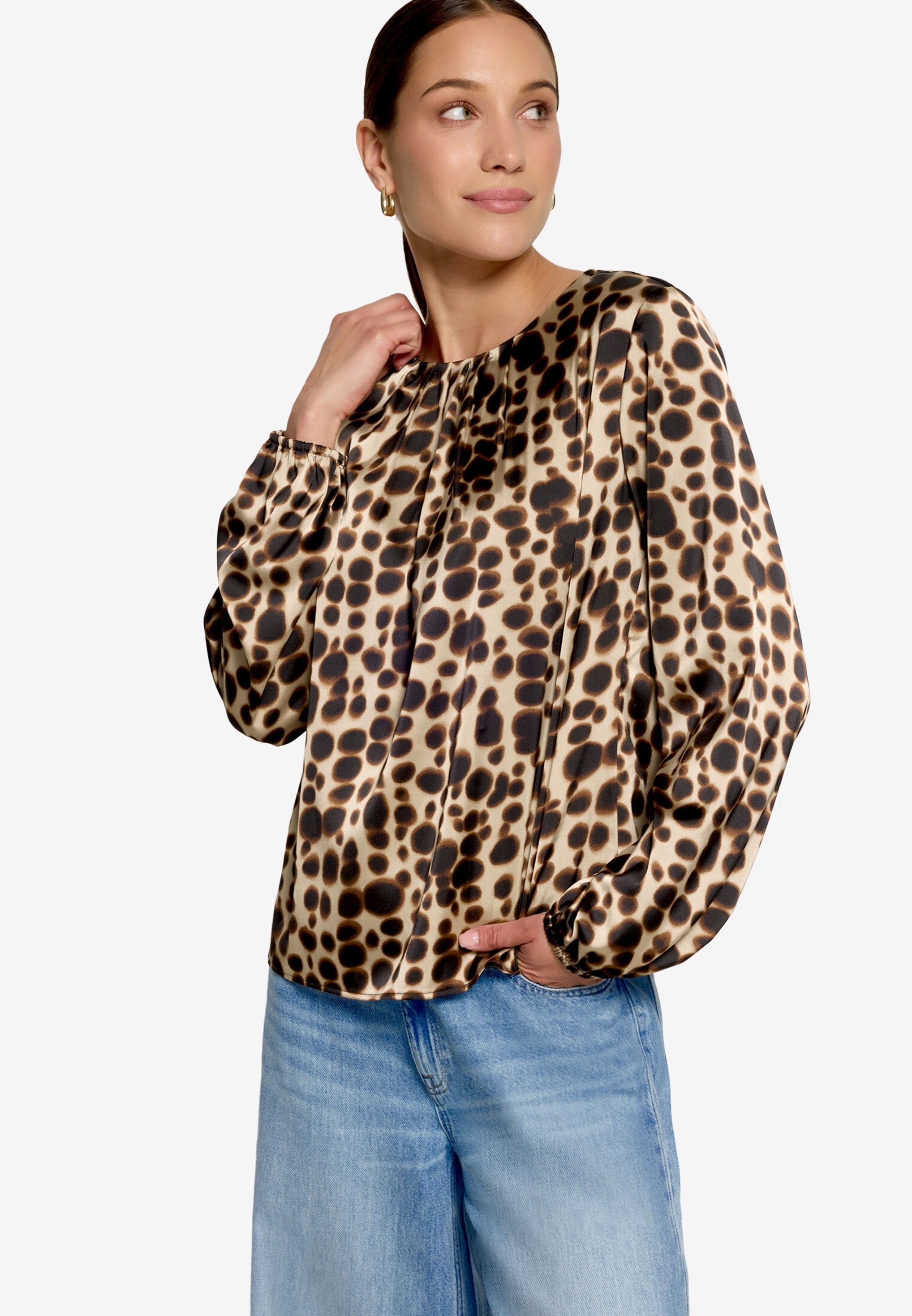 Image of Zero Satinbluse mit Muster und Rundhalsausschnitt