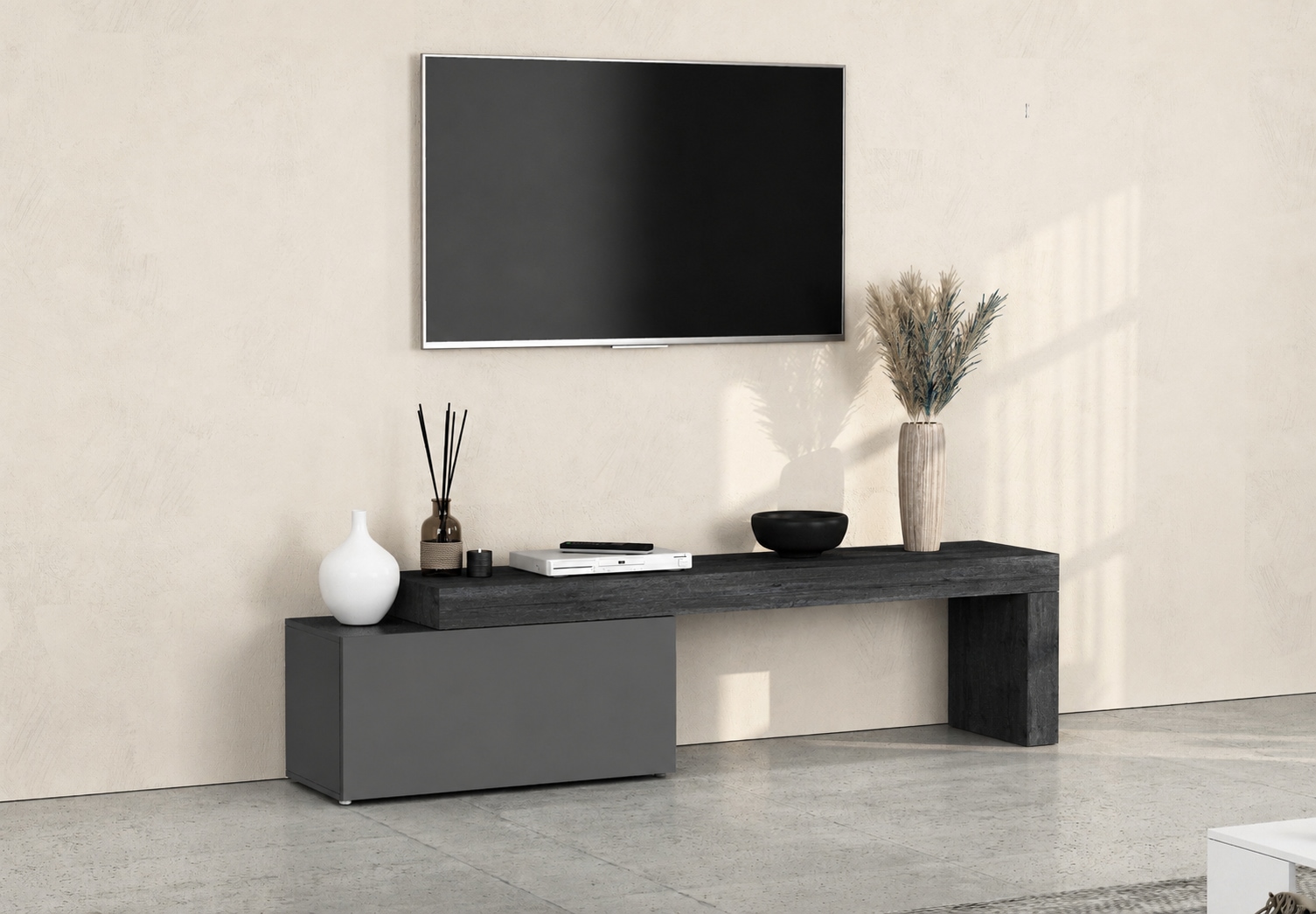 Image of GOODproduct Lowboard "Lowboard Chronos TV-Board, TV-Schrank" Spar-Set, Breite verstellbar von 180 bis 260 cm, 1 Stk. tlg. Breite 220 cm TV-Board,Lowboard,1 Klappe und ein L-Förmiger Aufsatz