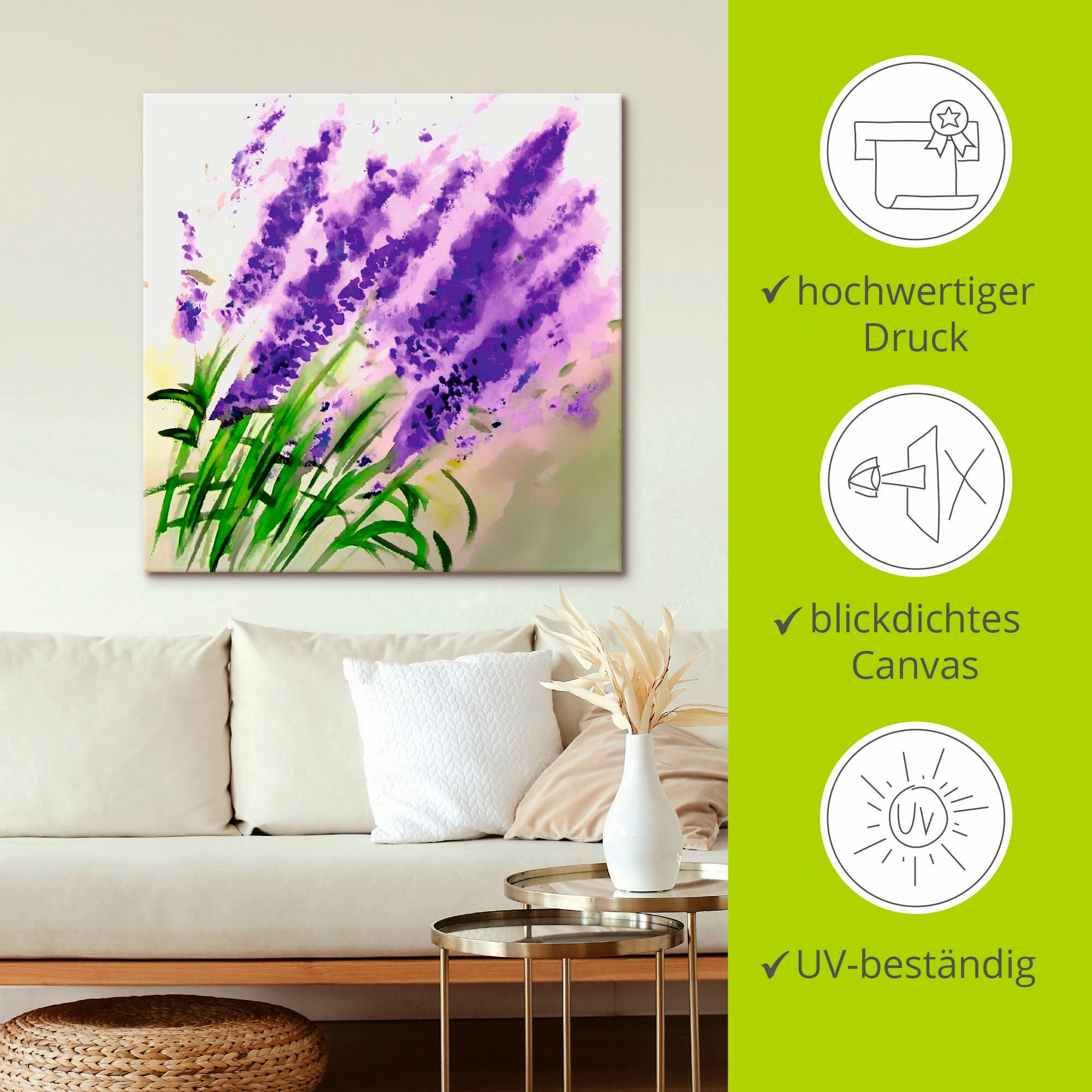 Artland Tableau sur toile »Lavendel-aquarell« 1 cuis tlg. auf Holzrahmen gespannt