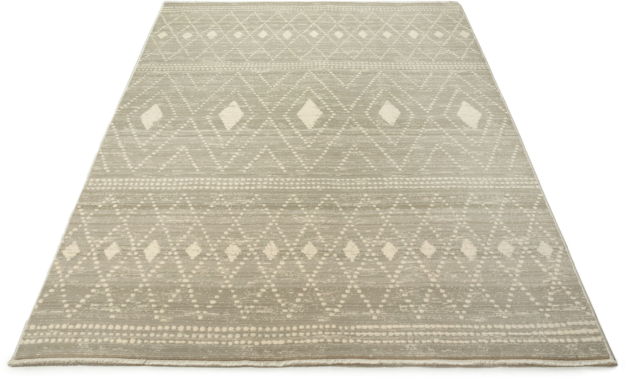 Image of andas Teppich »Oana«, rechteckig, 10 mm Höhe, mit Fransen, Berber-Optik, Rauten-Design, schön weich, flacher Teppich, weich Wohnzimmer Schlafzimmer Esszimmer bei Ackermann Versand Schweiz