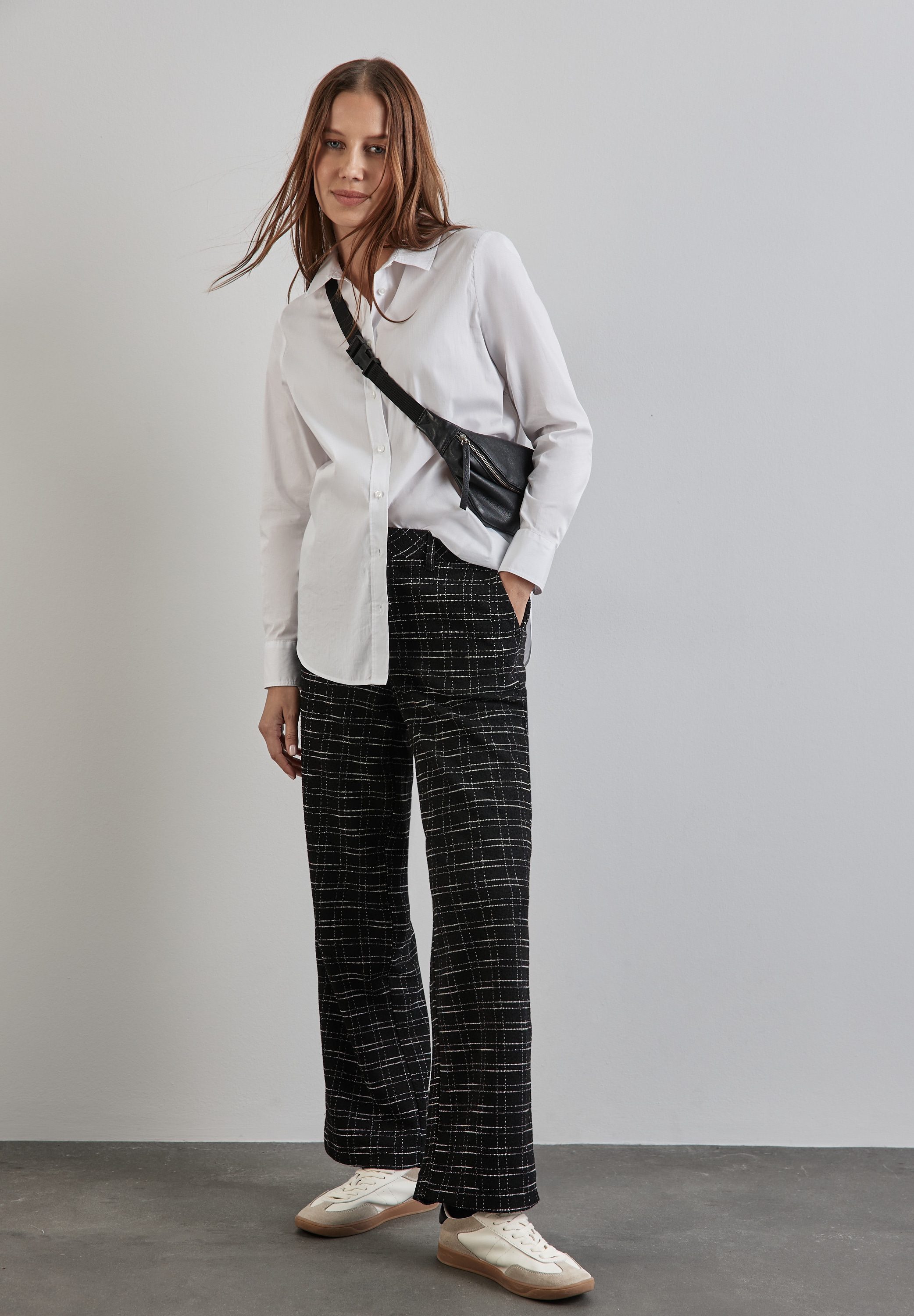 STREET ONE Stoffhose »QR Straight Leg Bouclé«  Sommerhose mit Karomuster, Bouclé