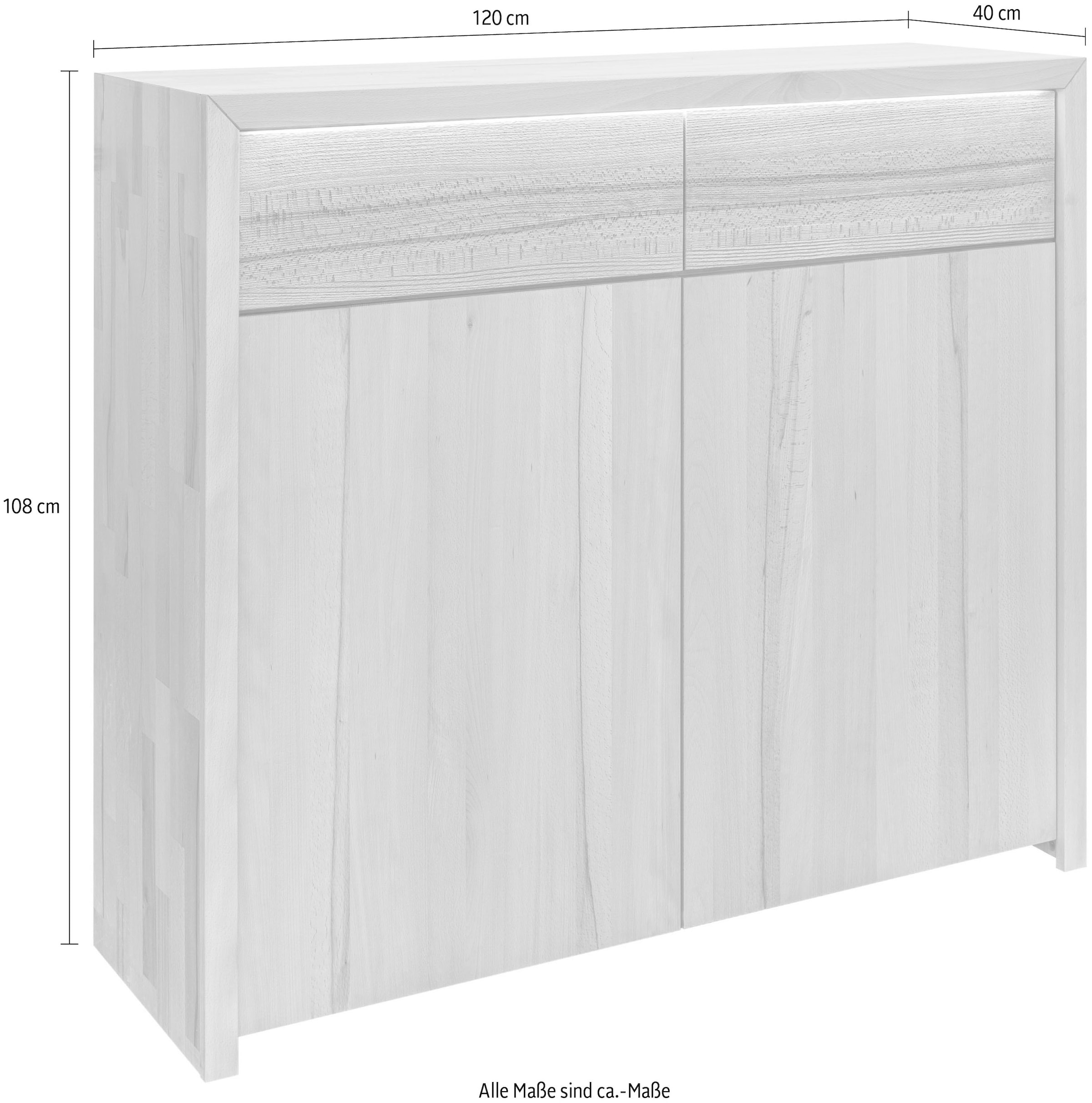 Home affaire Commode »Léopoldine« Kommode aus Kernbuche, inkl. LED-Beleuchtung