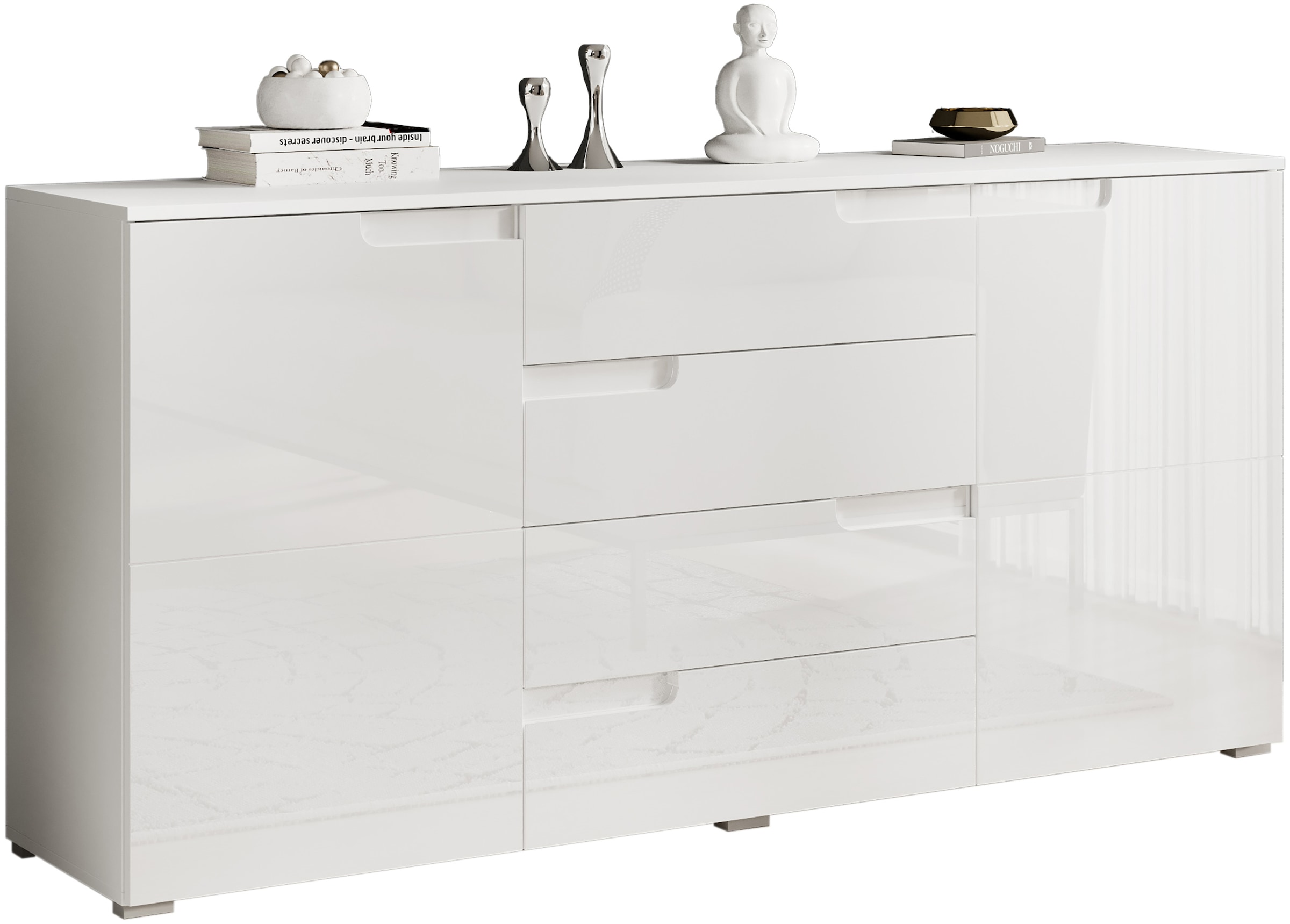HBZ Sideboard »Spice weiss Hochglanz, Wohnzimmerschrank BxHxT 165x80x40 cm«, (1 St.), Mit 2 Türen, 4 Schubkästen, 2 Einlegeböden verstellbar