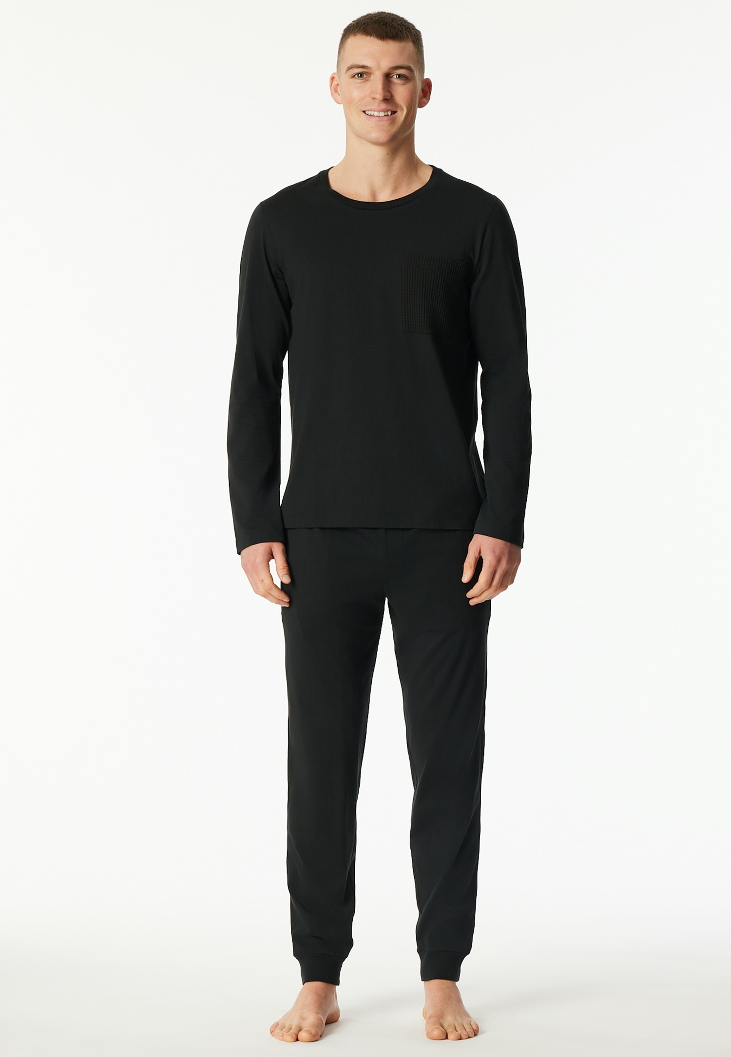 Schiesser Schlafanzug »Modern Nightwear« 2 Stk. tlg., seitliche Taschen, Brusttasche, Langarm, Baumwolle, Single Jersey