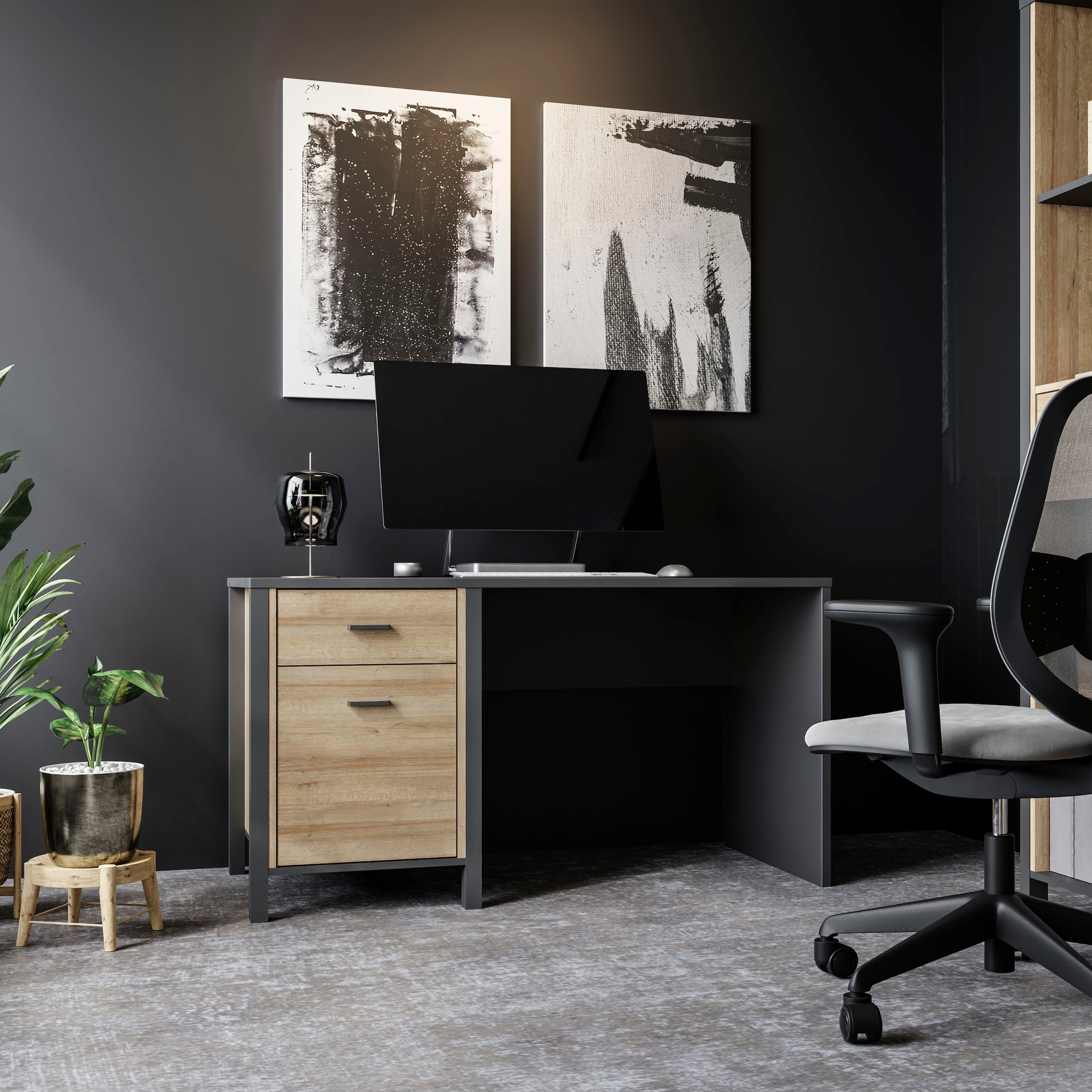 FORTE Schreibtisch »High Rock« mit Tür & Schublade, Industrial-Look, Knieblende, Breite 120 cm