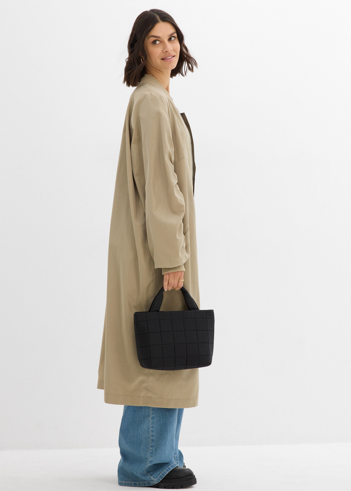 bonprix Umstandsmantel 1 lässige Passform, mit Raffdetail am Ärmel, 2-Wege-Reissverschluss