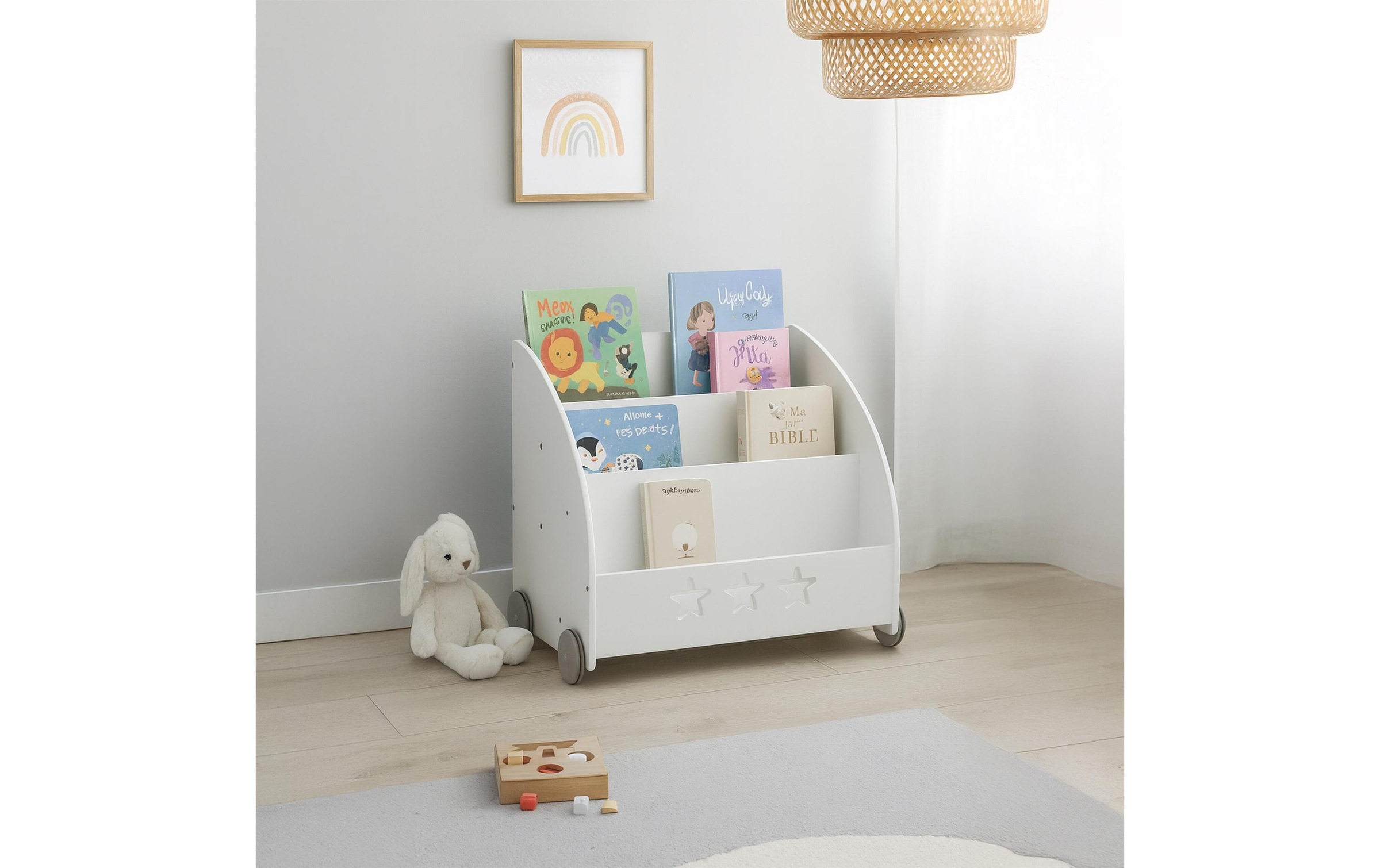 relaxdays Étagère à livres »für Kinder, fahrbar« Rollbares Bücherregal mit Sternmuster