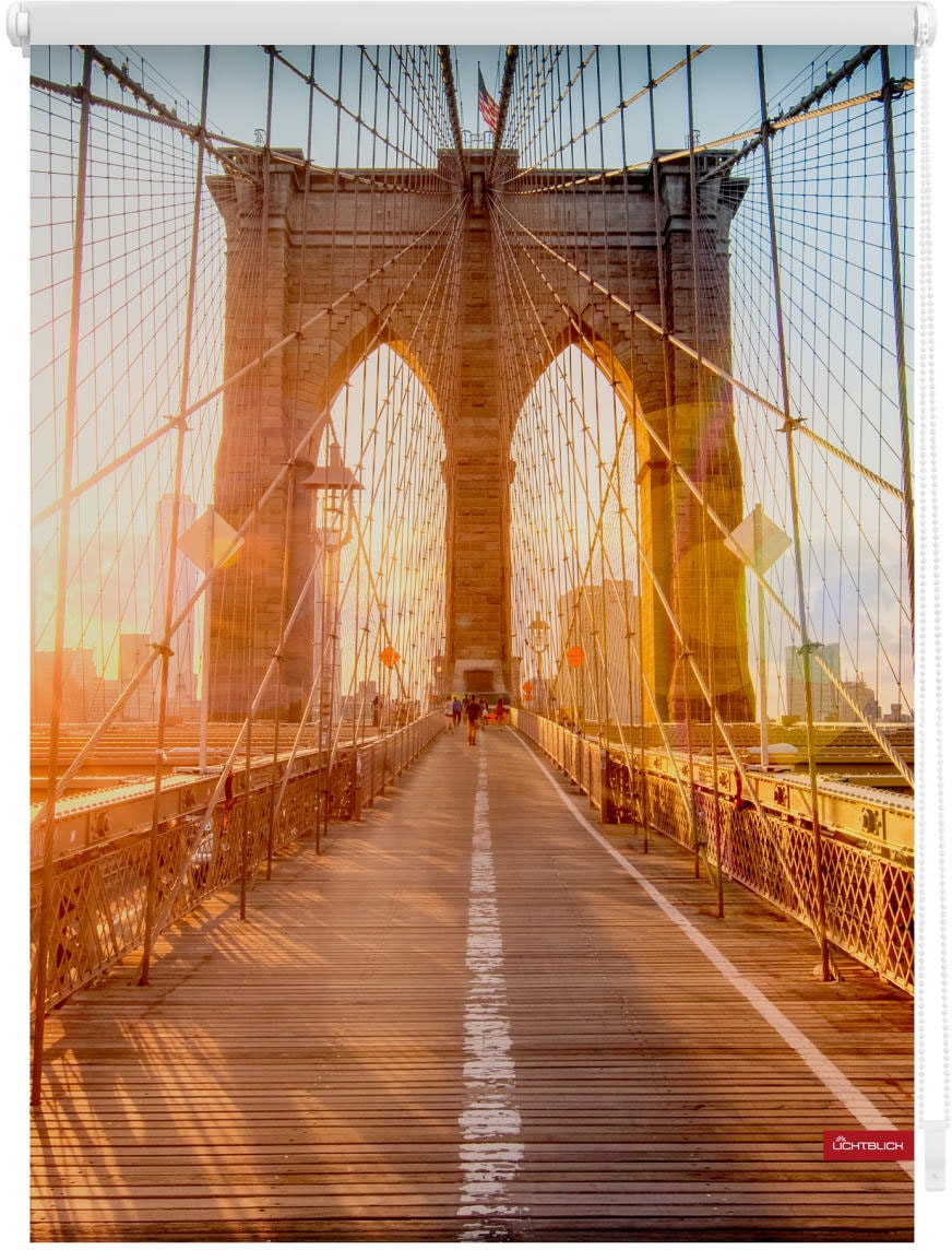 Image of LICHTBLICK ORIGINAL Seitenzugrollo "Rollo Klemmfix, ohne Bohren, Verdunkelung, Brooklyn Bridge - Orange" verdunkelnd Verdunkelung energiesparend freihängend