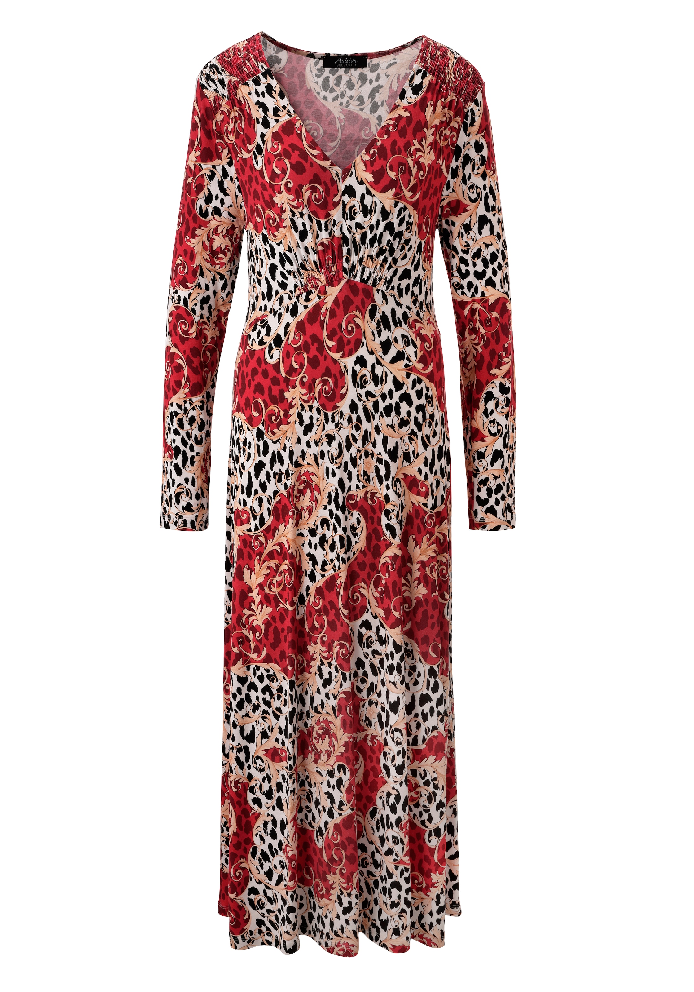 Aniston SELECTED Robe midi mit Smok-Details und fantasievollem Leo-Print - NEUE KOLLEKTION