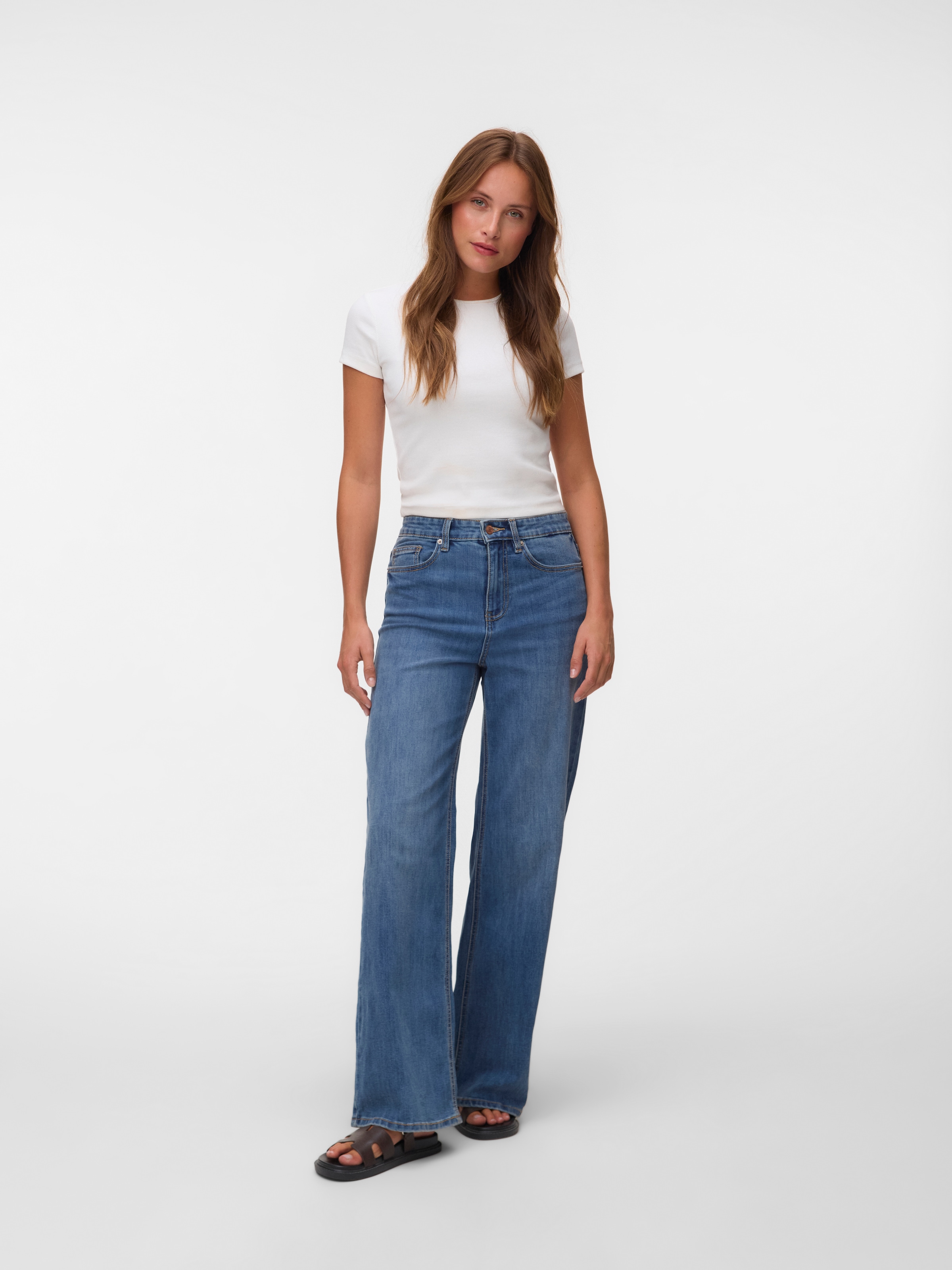 Vero Moda Jeans taille haute »VMOLIVIA STRETCH HR WIDE JNS LI3182 NOOS« mélange de coton, taille haute, coupe large