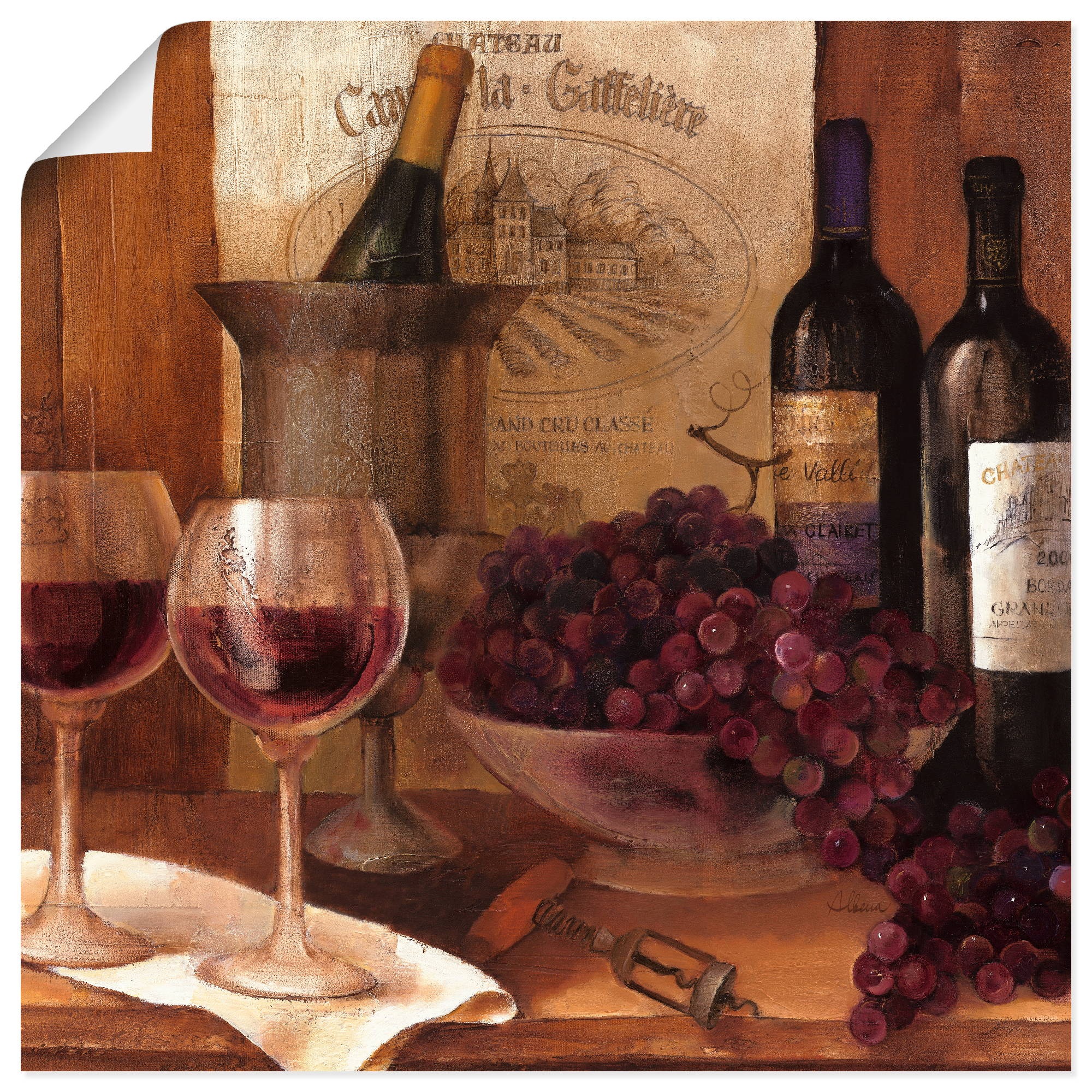 Image of Artland Wandbild »Vintage Wein«, Getränke, (1 St.), in vielen Grössen & Produktarten -Leinwandbild, Poster, Wandaufkleber / Wandtattoo auch für Badezimmer geeignet bei Ackermann Versand Schweiz