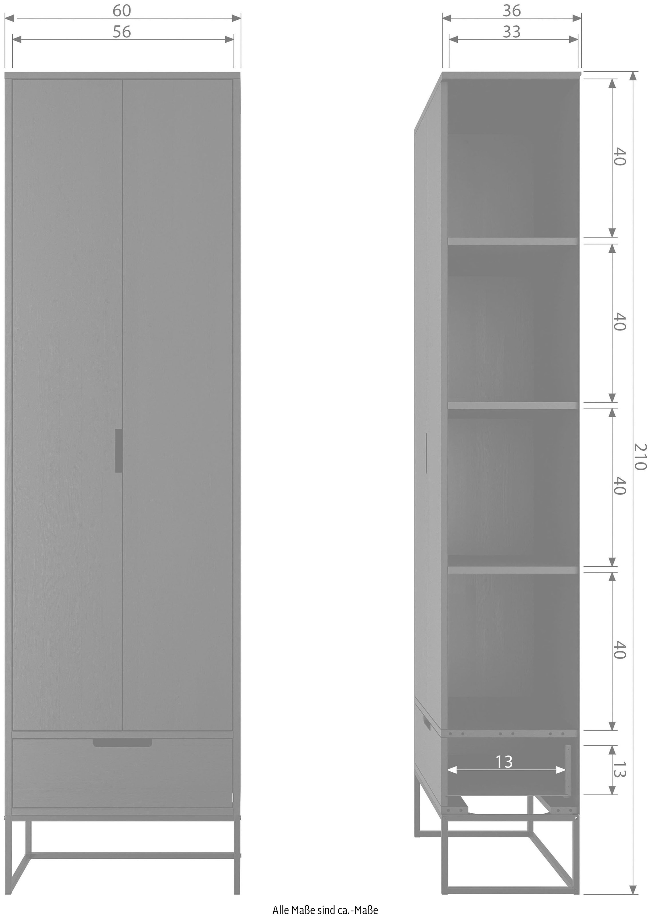 WOOOD Mehrzweckschrank »Silas FSC®-Eschenholz massiv mit Metallgestell H 210 x B 60 x T 36 cm« Schutzlackierte Oberfläche, Tragkraft 15 kg pro Boden, pfleigleicht