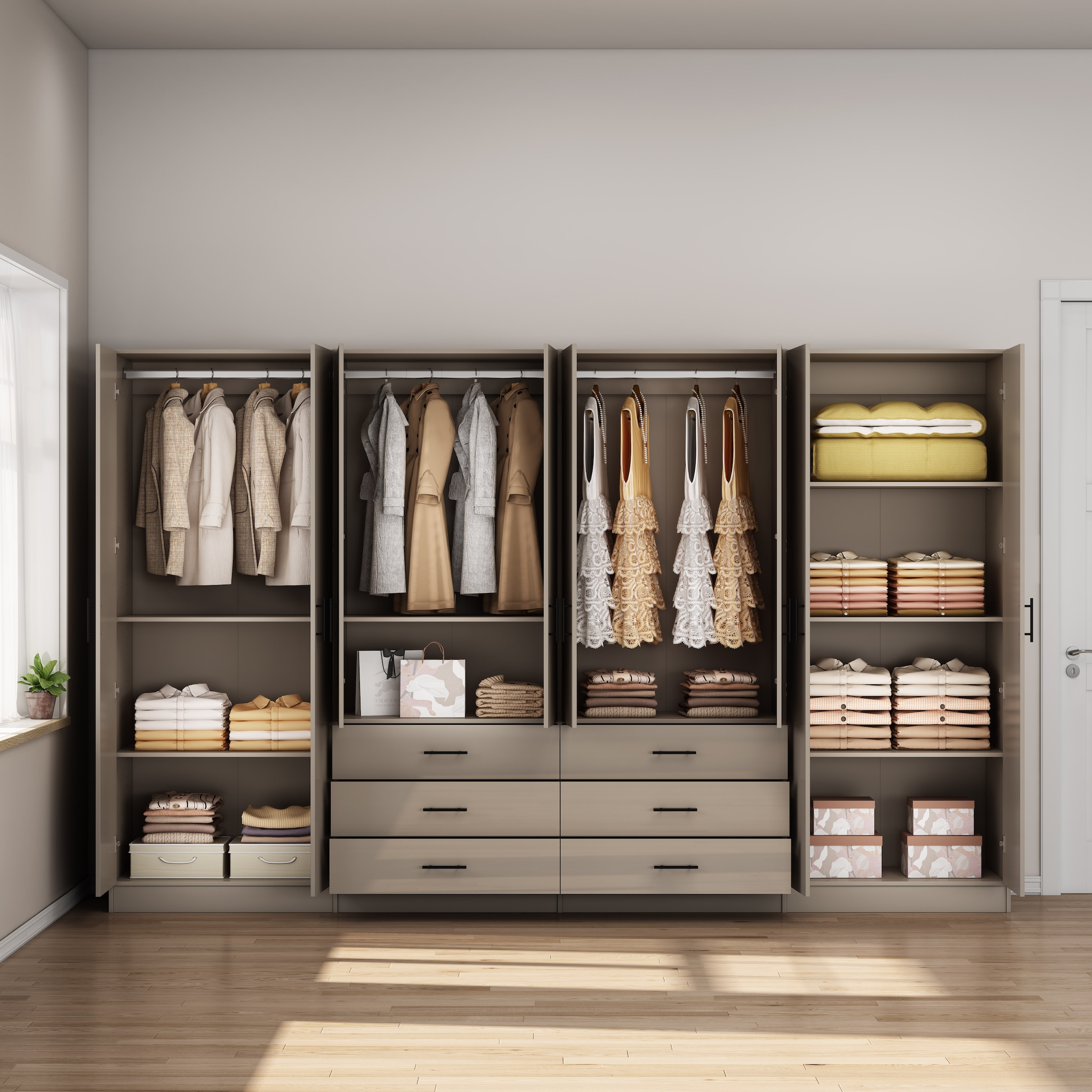 GOODproduct Kleiderschrank »Trento Schlafzimmerschrank Garderobe hochglanz« Schrank mit 8 Türen und 6 Schubladen, hochglänzende Fronten