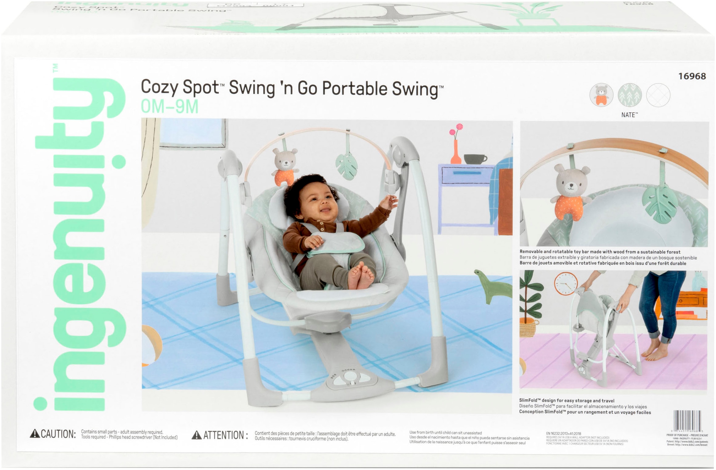 ingenuity Transat pour bébé »Cozy Spot Swing 'n Go Portable Swing« bis 9 kilos mit Sound-Effekt