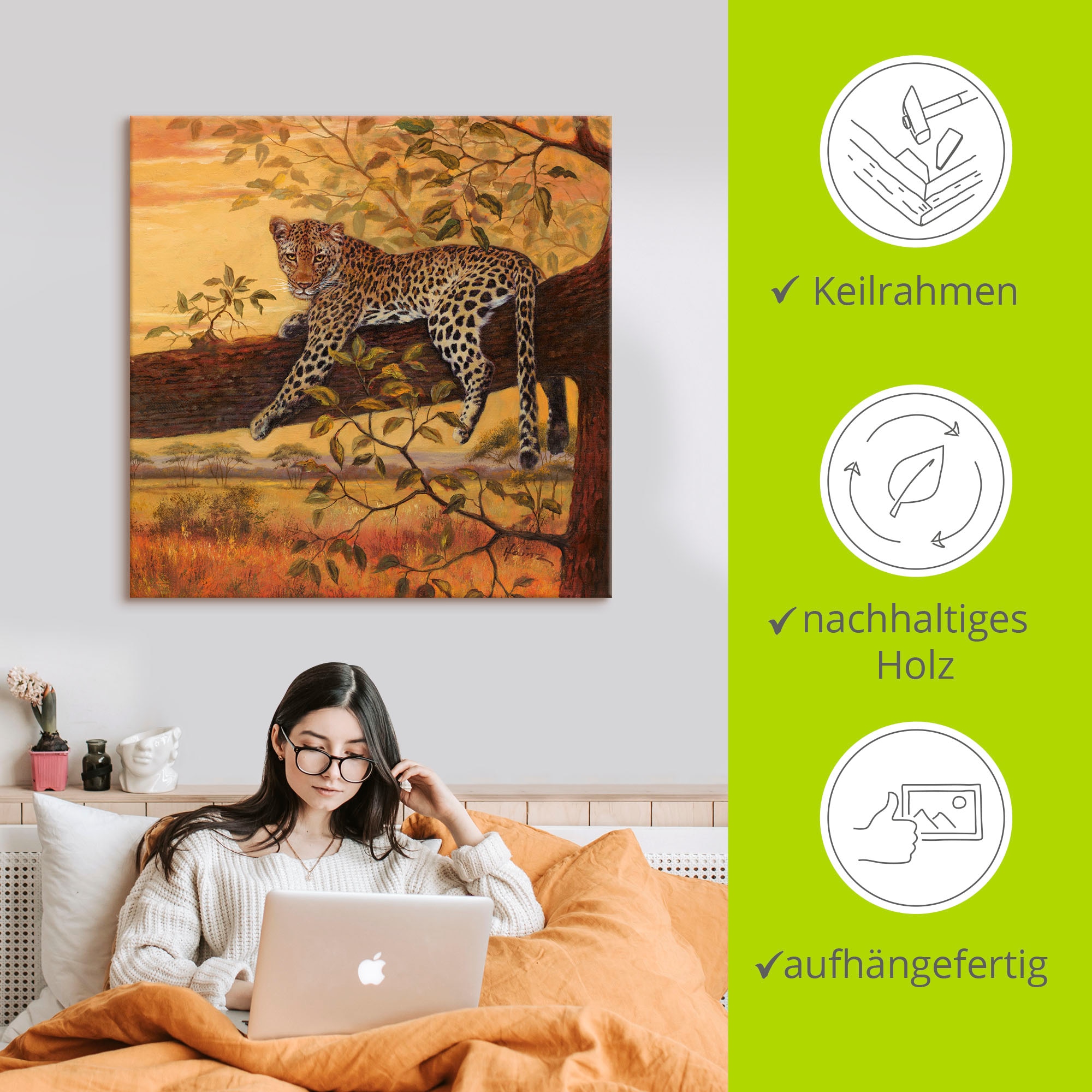 Artland Wandbild »Ruhender Leopard«, Wildtiere, (1 St.), als Leinwandbild, Wandaufkleber in verschied. Grössen
