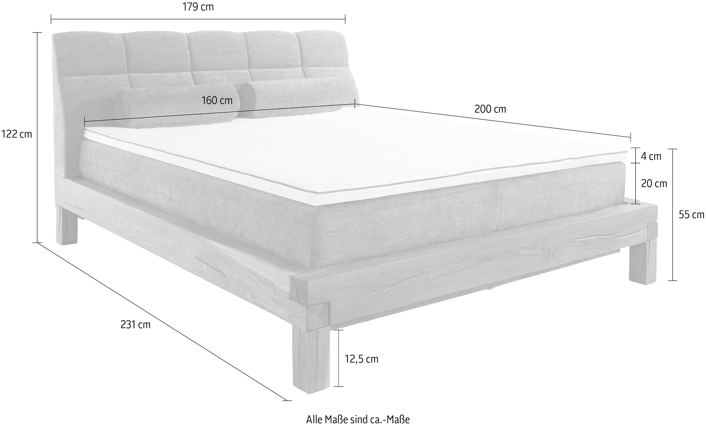 Home affaire Lit boxspring »VILLADS inkl. Taschenfederkernmatratze H2-H4 und Topper« surface de couchage : 160/200 cm en chêne à poutres, structure Inside-Boxspring
