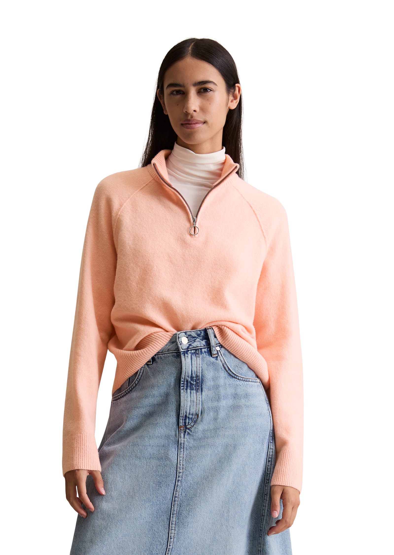 Image of Marc OPolo DENIM Troyer cropped, regular fit, aus flauschigem Schurwolle-Mix