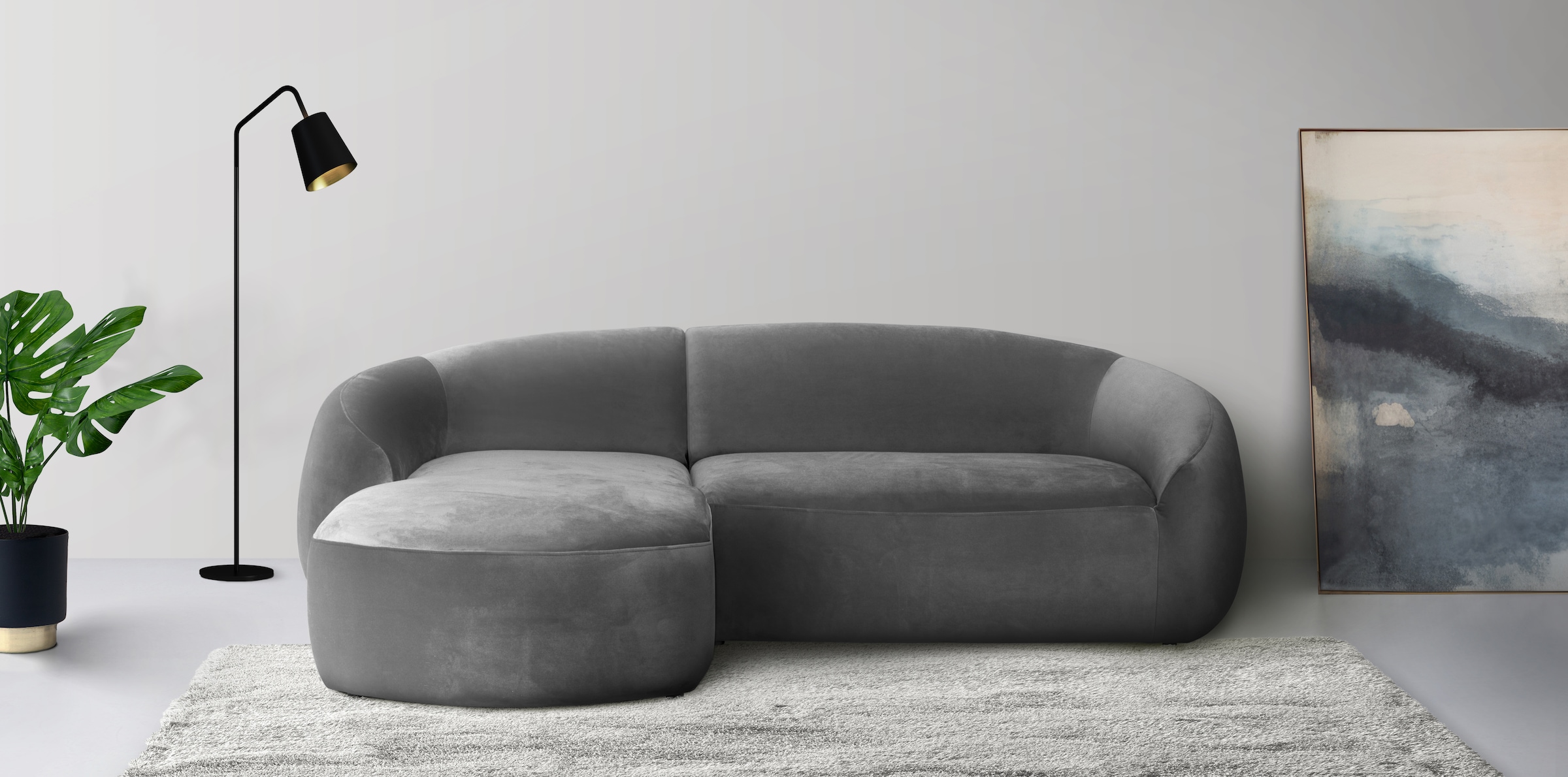 LeGer Home by Lena Gercke Ecksofa »YANI L-Form, Designersofa, organische Form, Masse B/T/H: 255/170/81 cm«, mit Wellenunterfederung, auch in Bouclé, Recamiere rechts/links