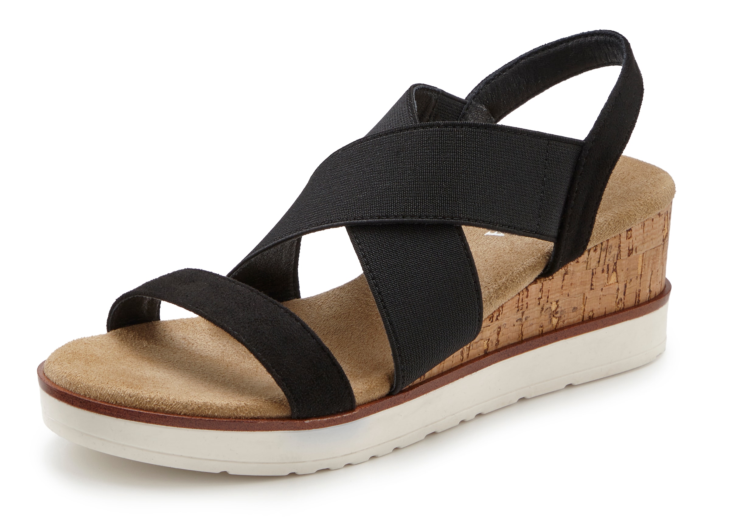 LASCANA Sandalette »Sommerschuh«, Sandale, Sommerschuh mit Keilabsatz und elastischen Riemen VEGAN