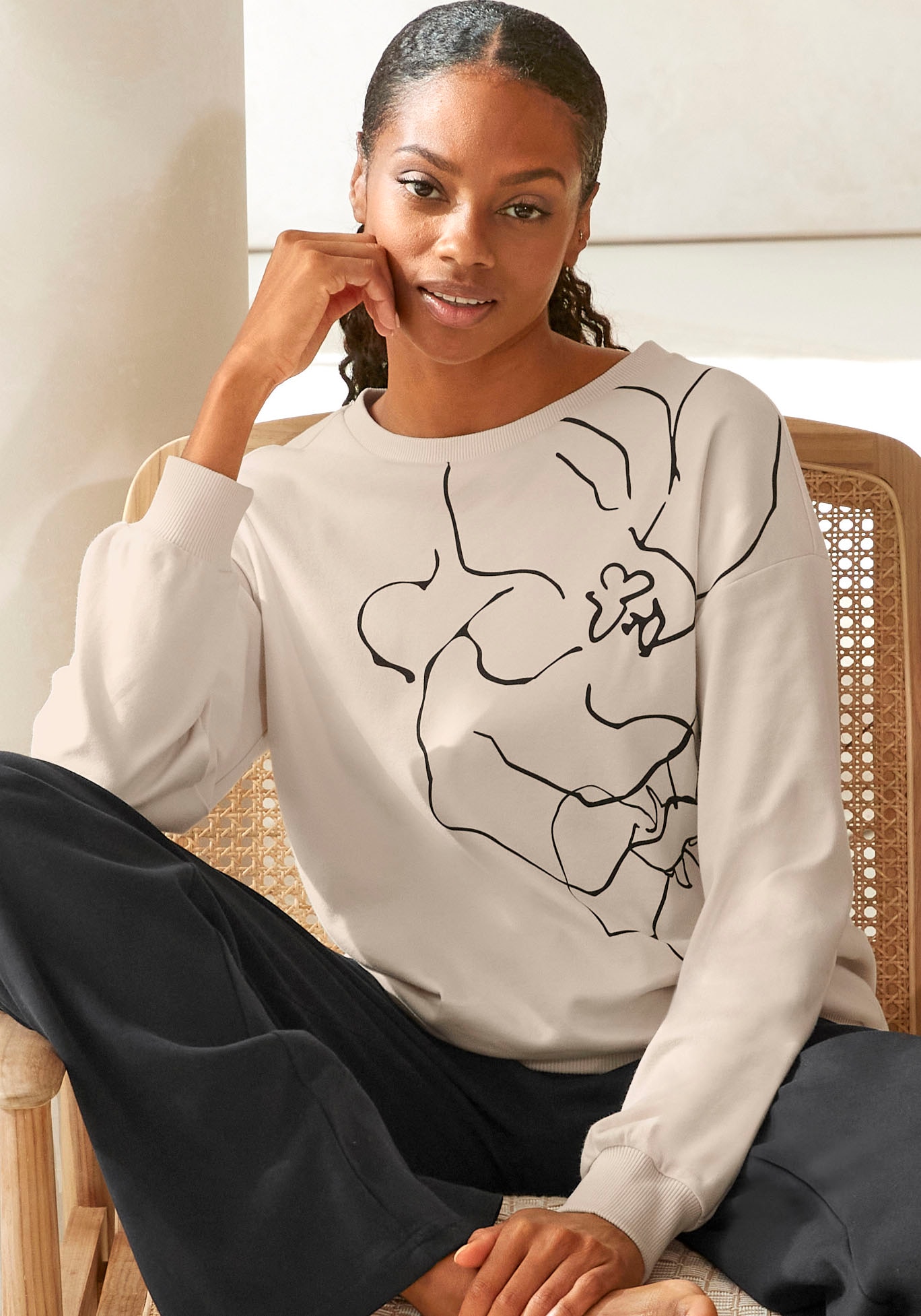 LASCANA Sweatshirt »-Loungeshirt«, mit Druck, Loungewear