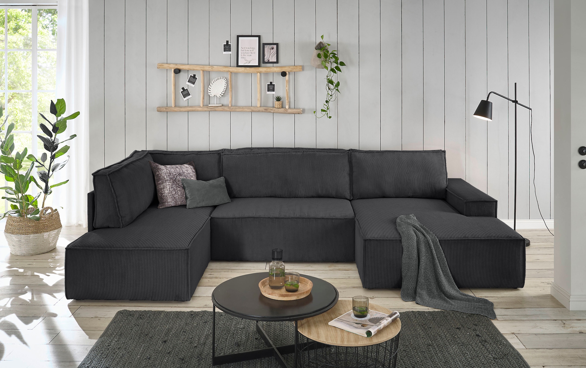 Home affaire Wohnlandschaft »SHERWOOD U-Form, 329 cm - OTTO. Verlässliche Qualität.« Schlaffunktion m. Bettkasten (194x139 cm), Cord, Vintage, Samtvelours